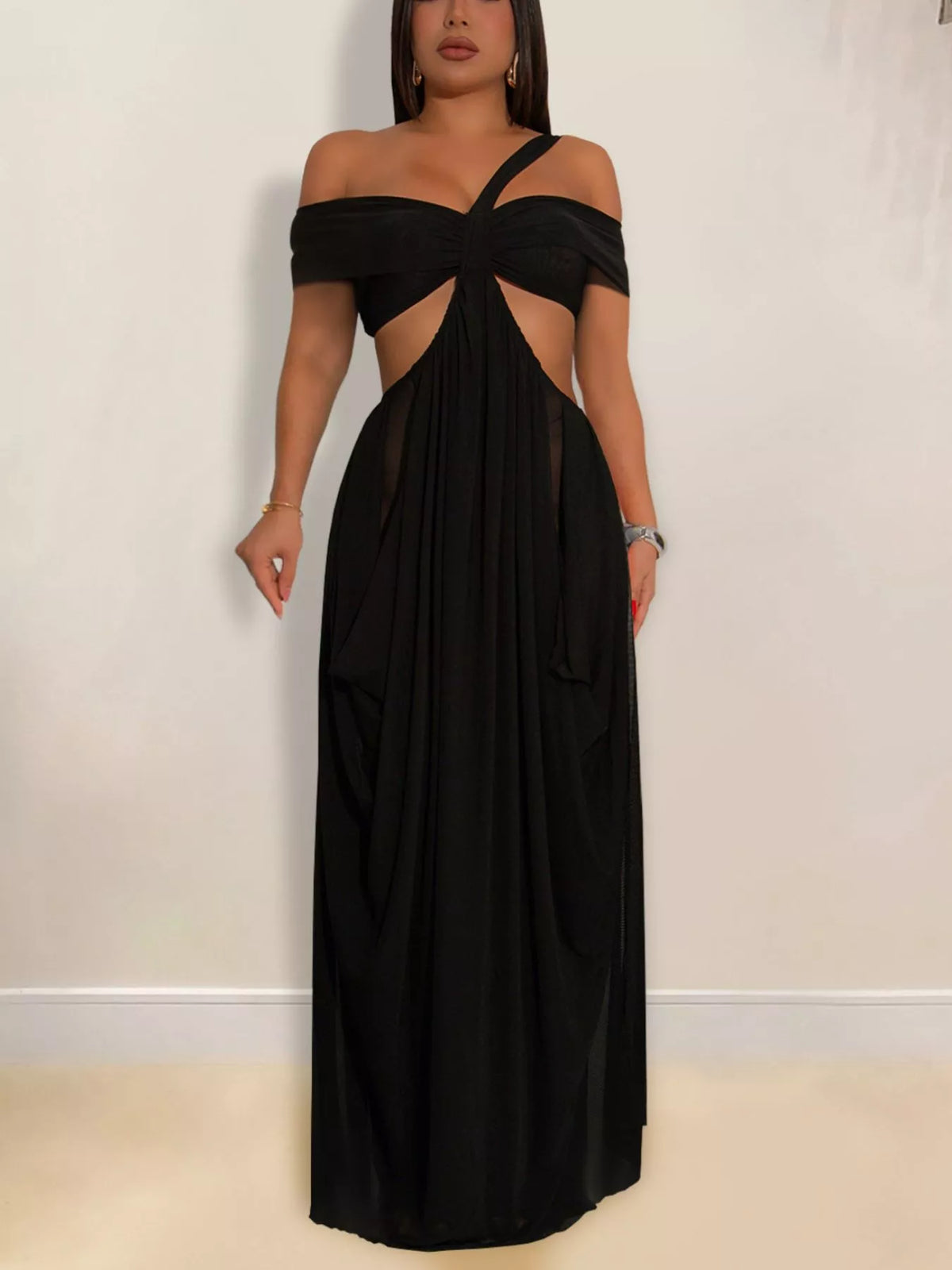 Cutout Off-Shoulder Ruched Maxi Dress
