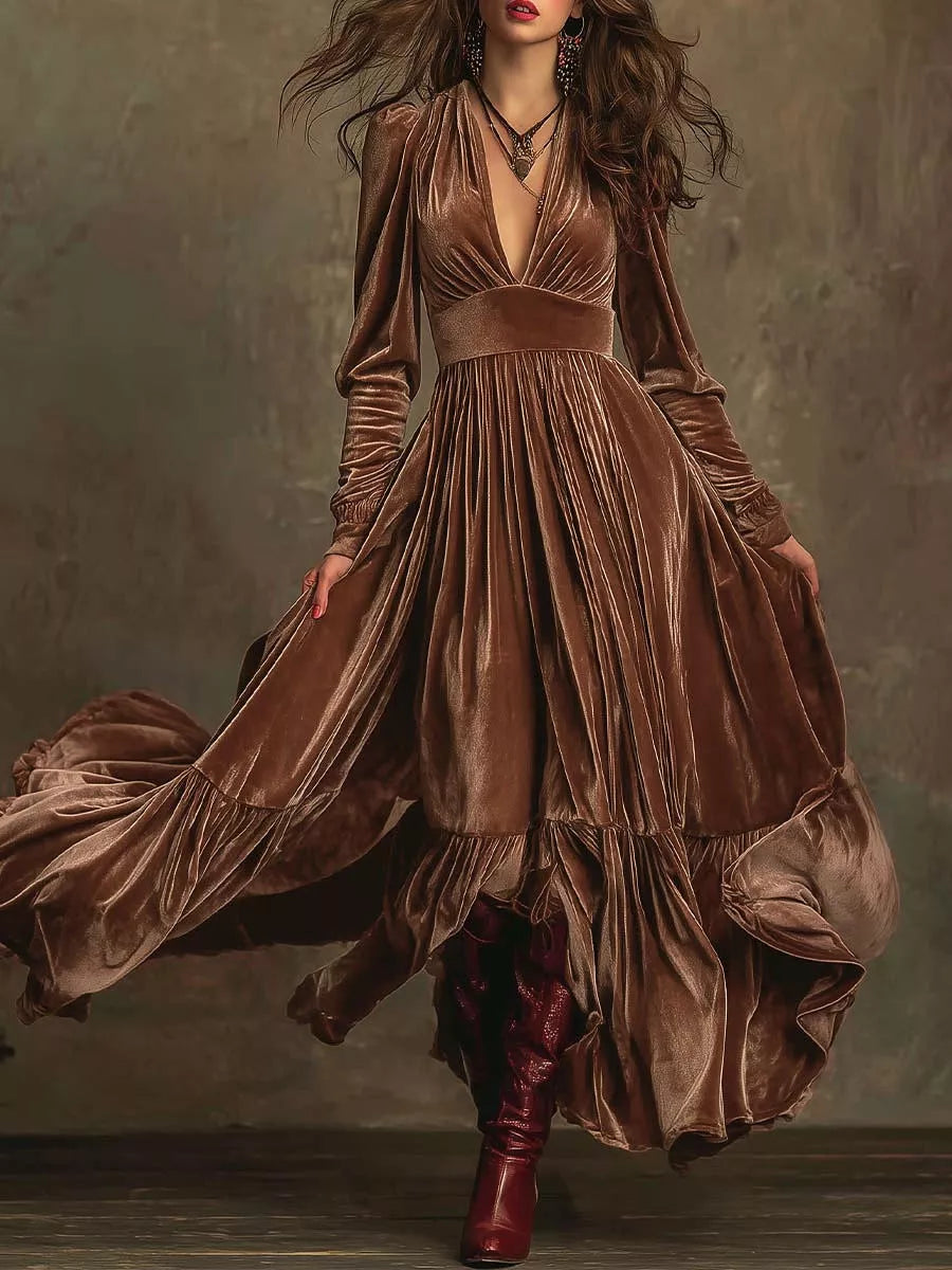 Ruffled Hem Long Sleeve Dress