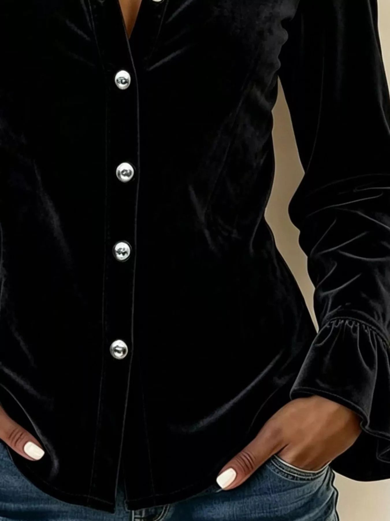 Button-Up Flounce Sleeve Shirt