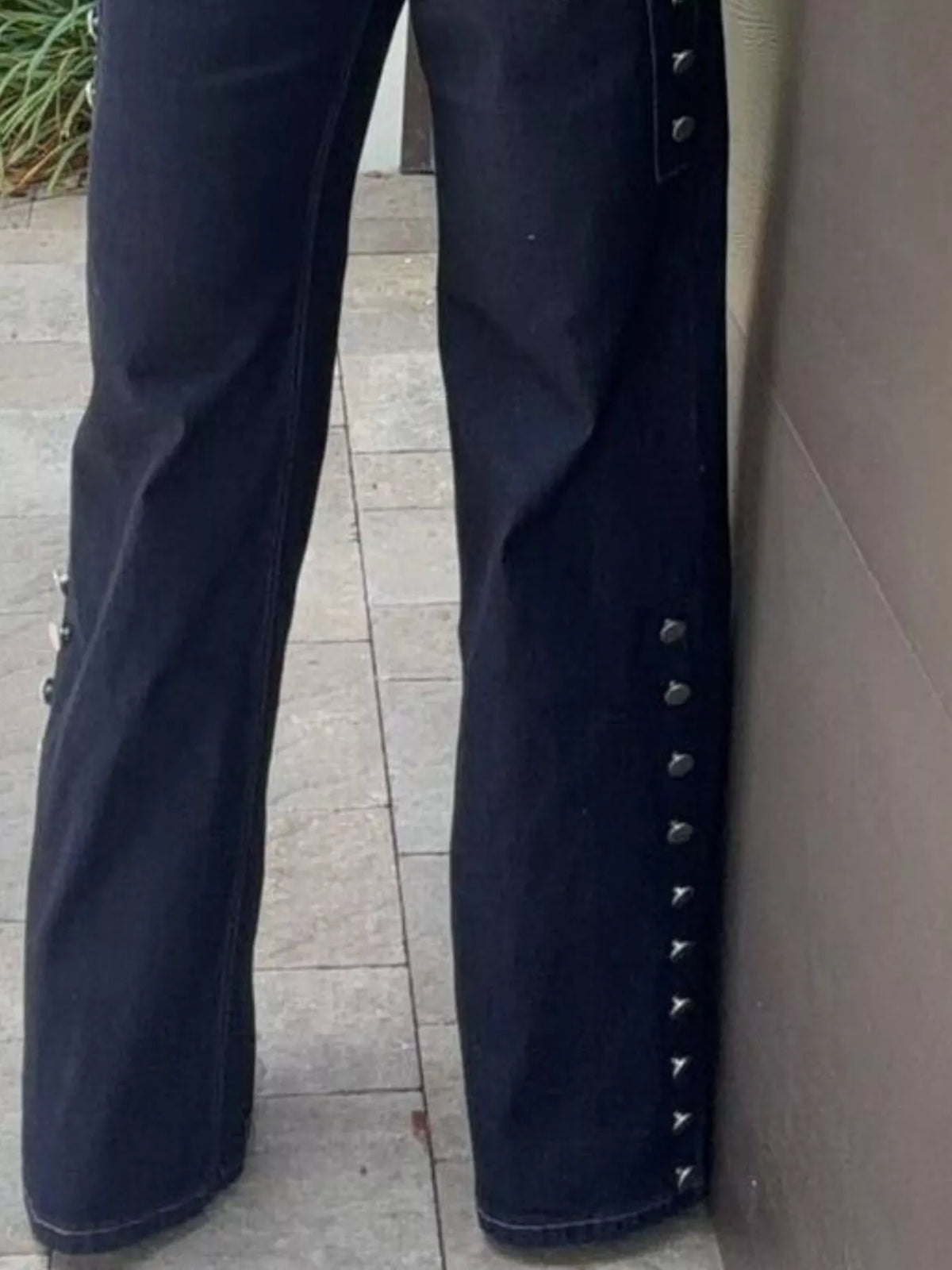 High-Waisted Button-Detail Wide Leg Jeans in Dark Blue