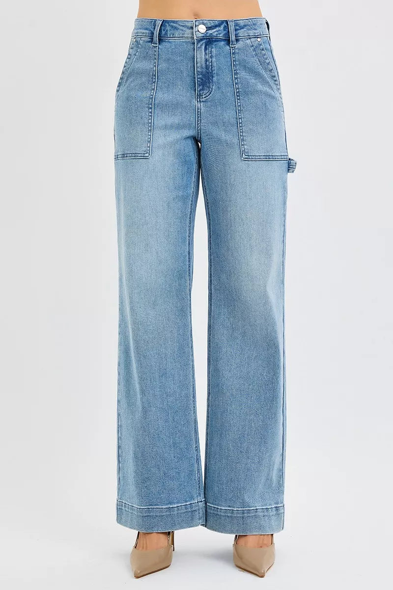 Risen High Rise Straight Leg Jeans in Medium Wash