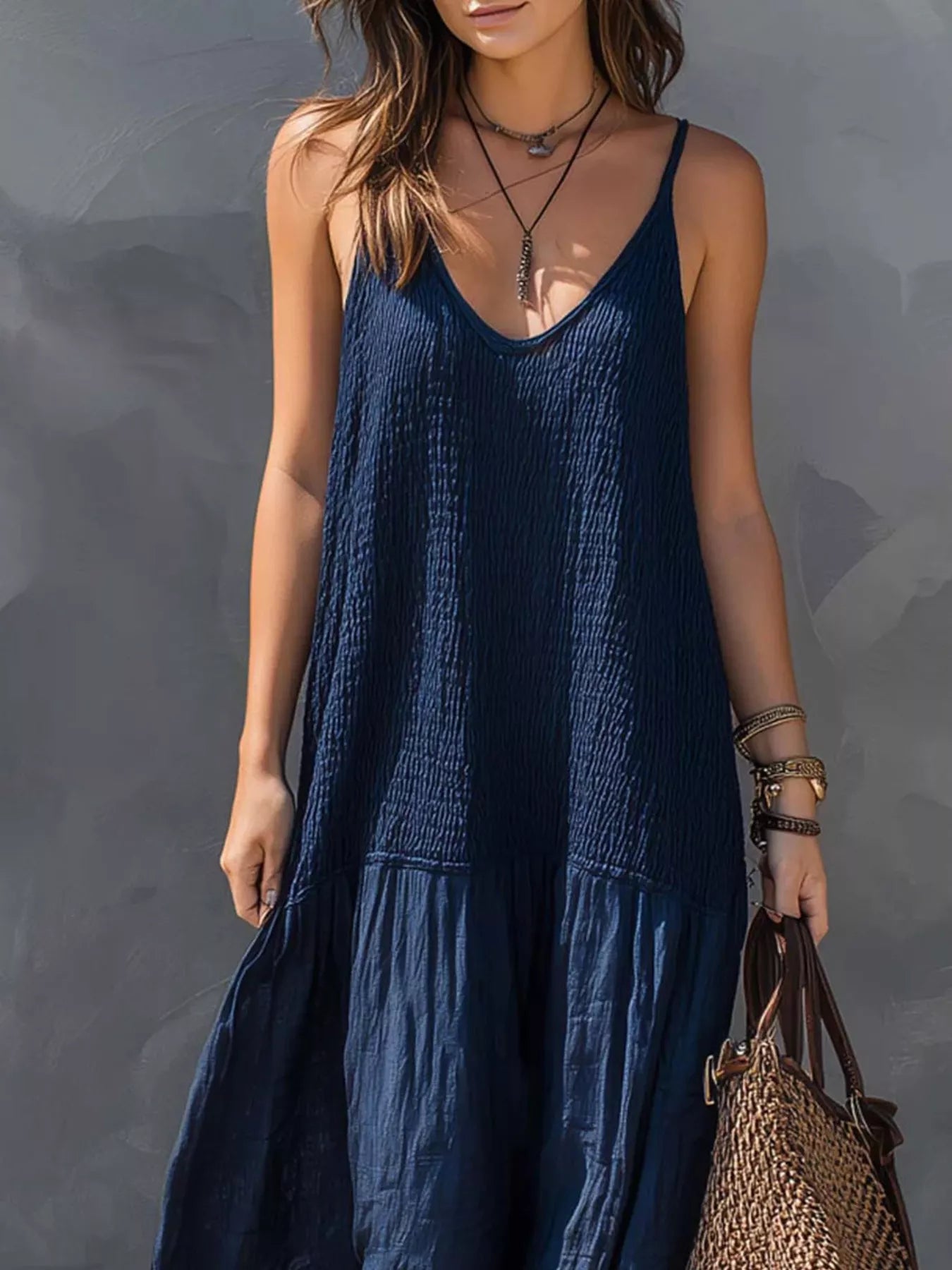 Smocked V-Neck Maxi Dress