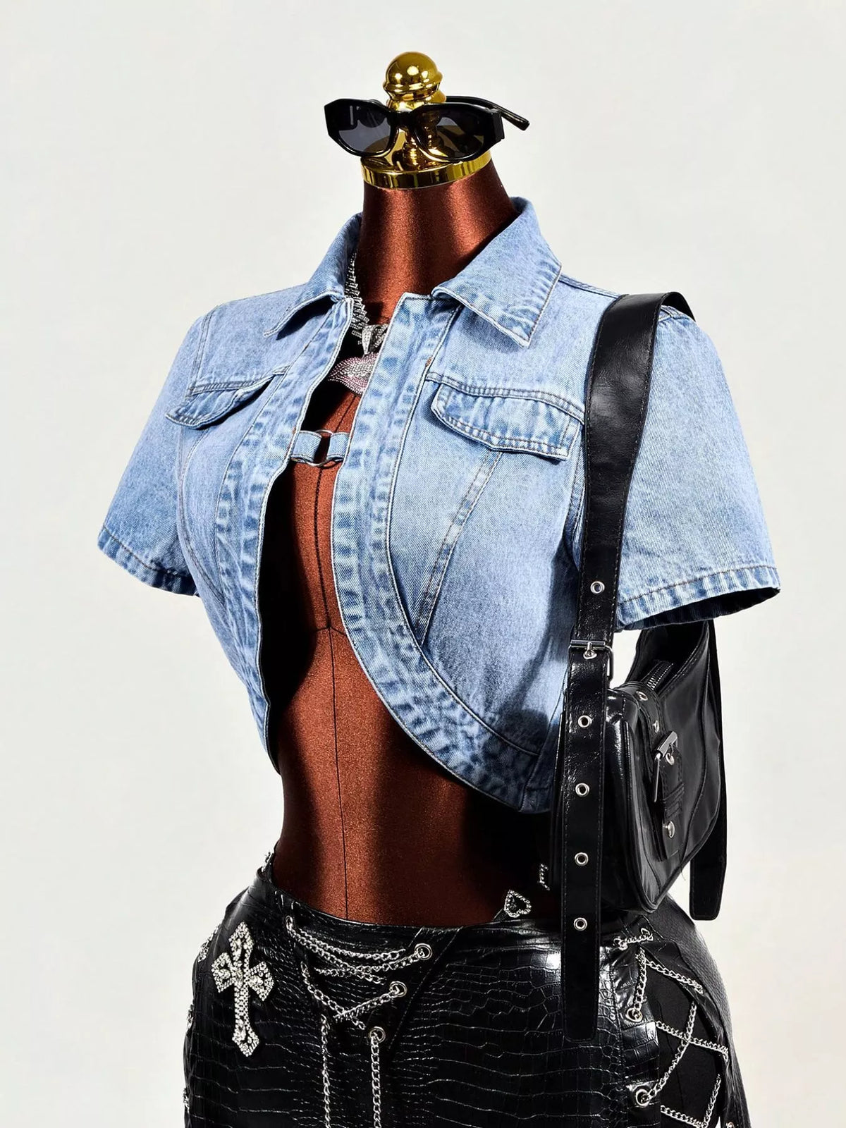 Vintage Wash Cropped Denim Top in Blue