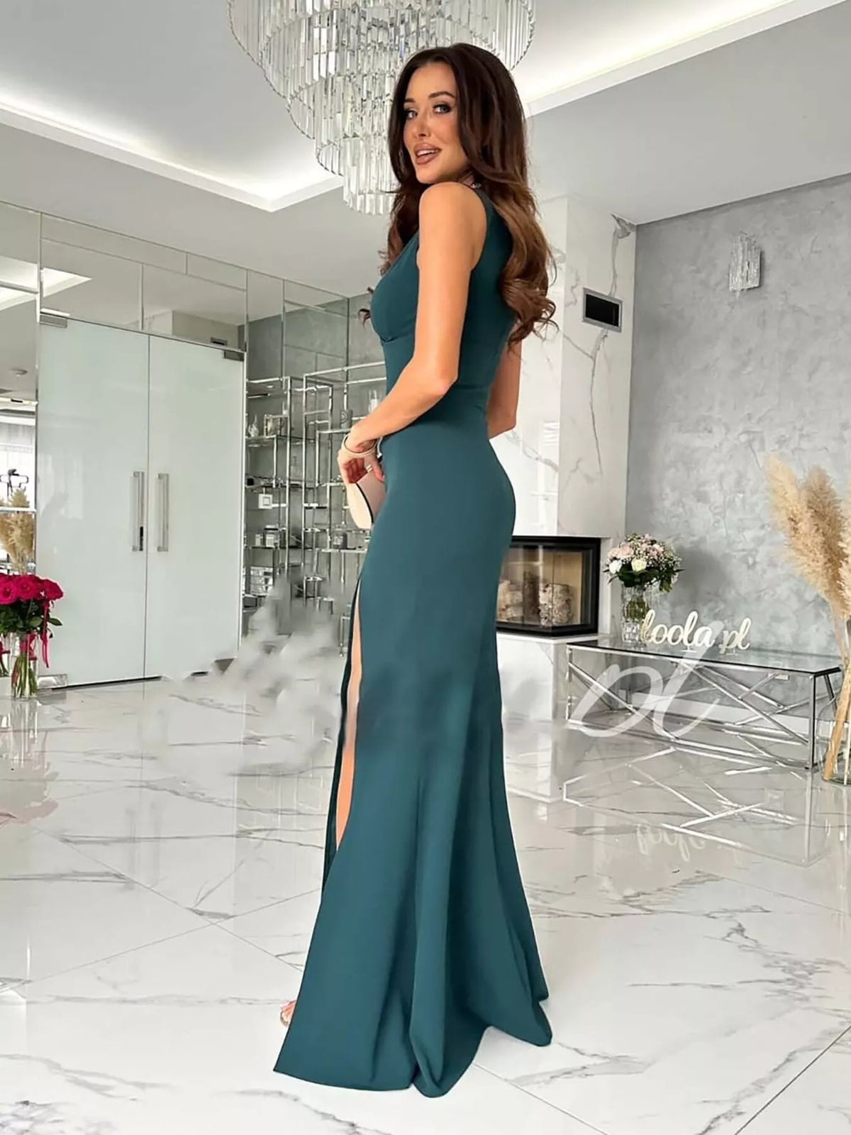 Sleeveless Ruched High Slit Maxi Dress