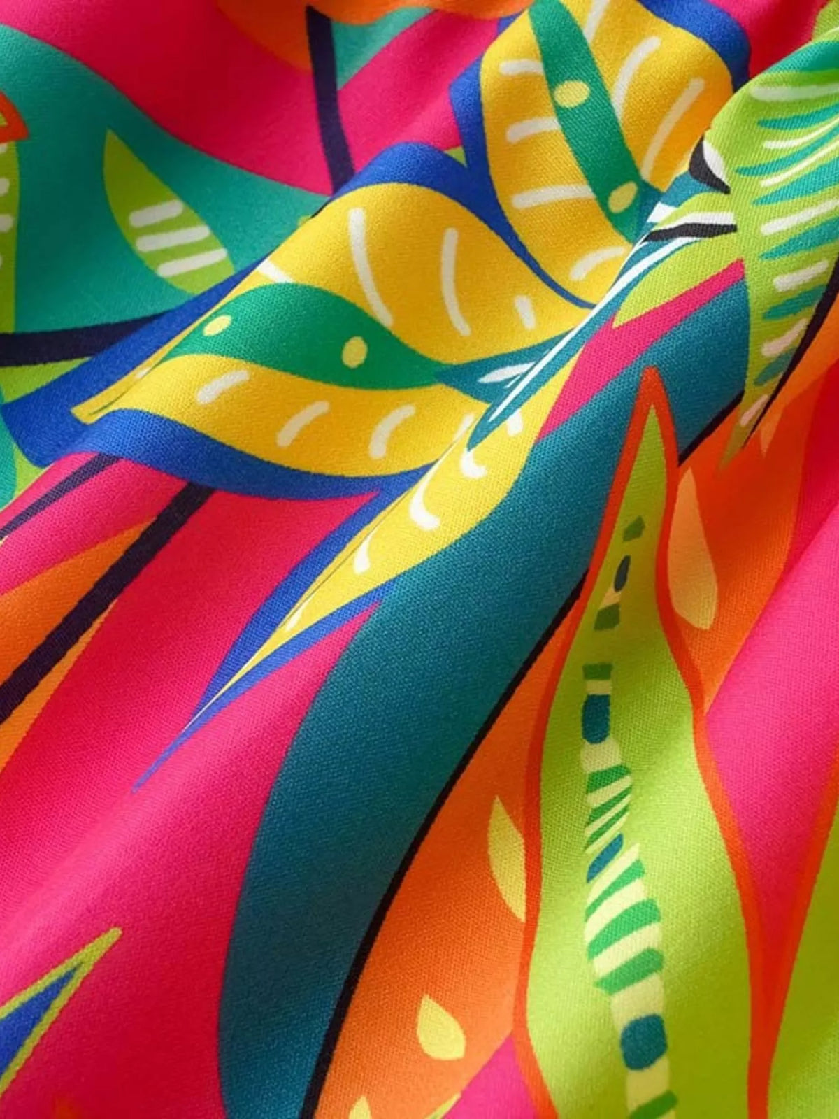 Tropical Print Smocked Tie-Strap Dress in Green
