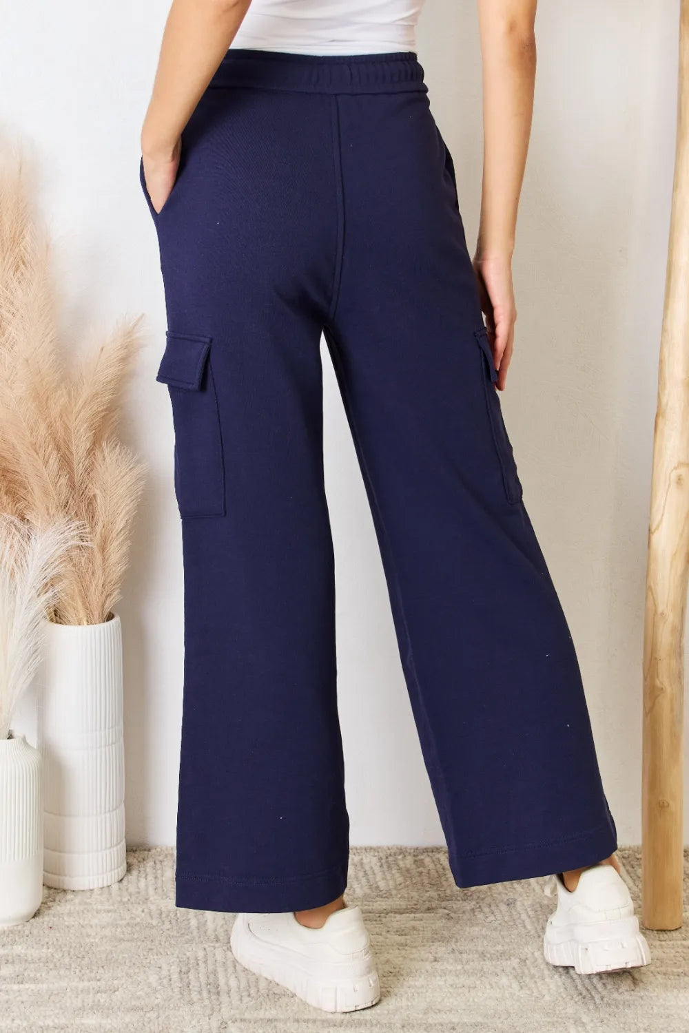 Risen Drawstring Cargo Wide Leg Pants in Dark Blue