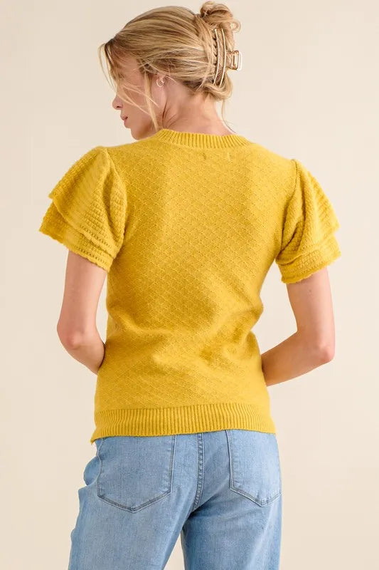 And The Why Ruffle Sleeve Sweater Top in Mustard