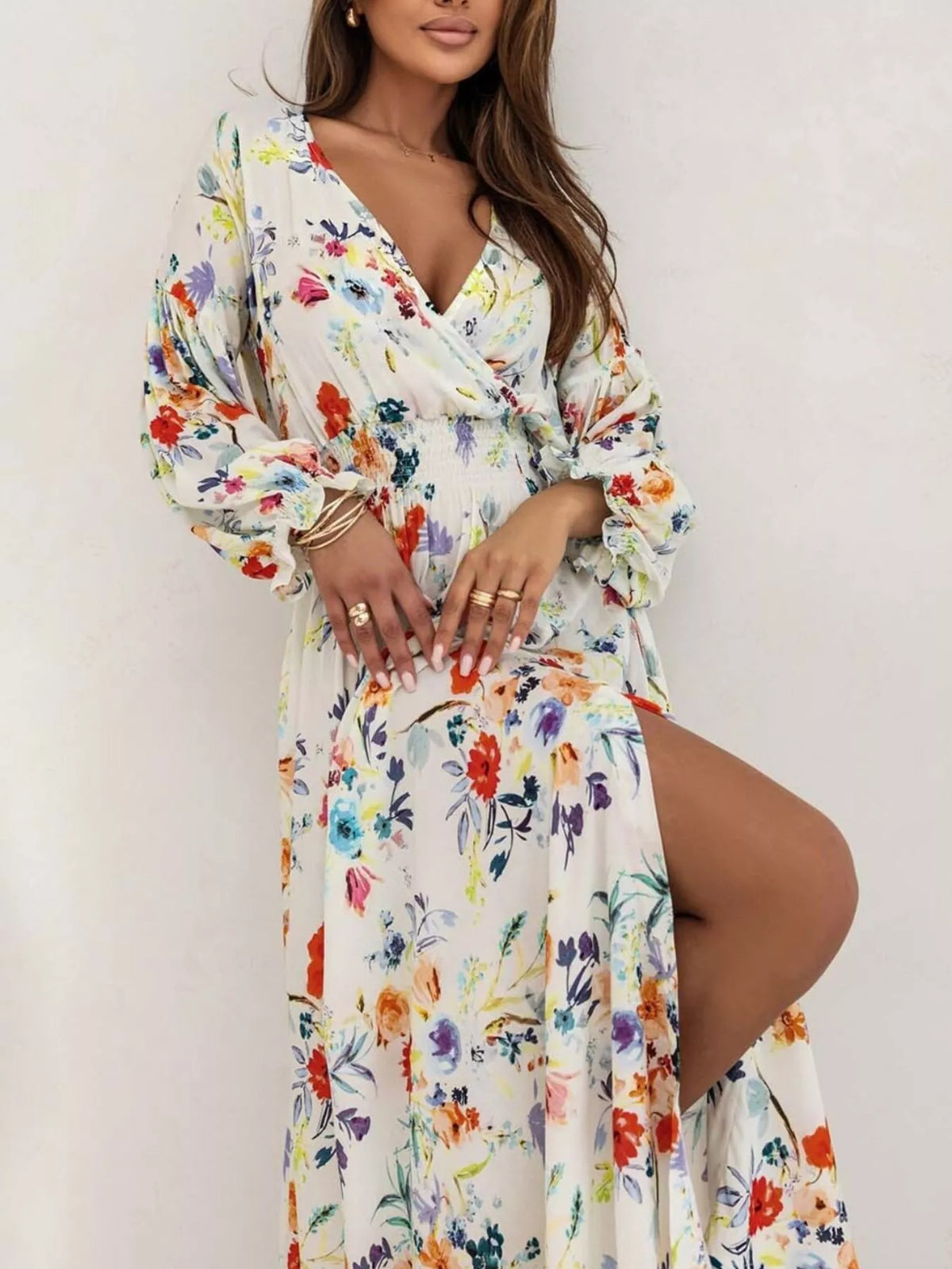 Printed Maxi Dress with Plunging Neckline