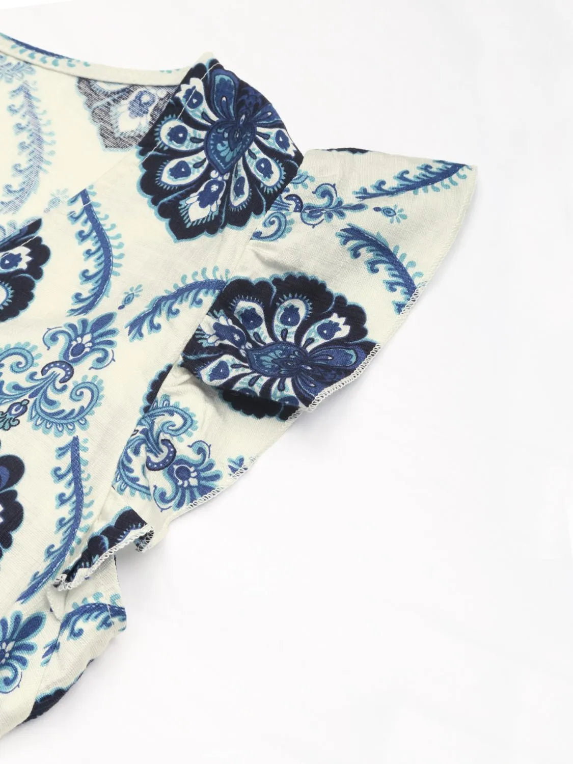 Printed V-Neck Cap Sleeve Dress in Dark Blue