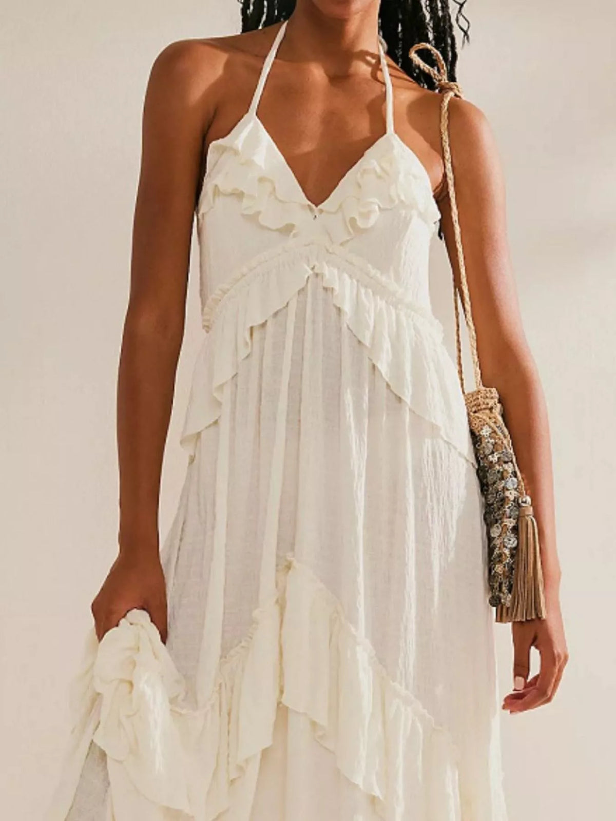 Ruffled Halter Neck Maxi Dress