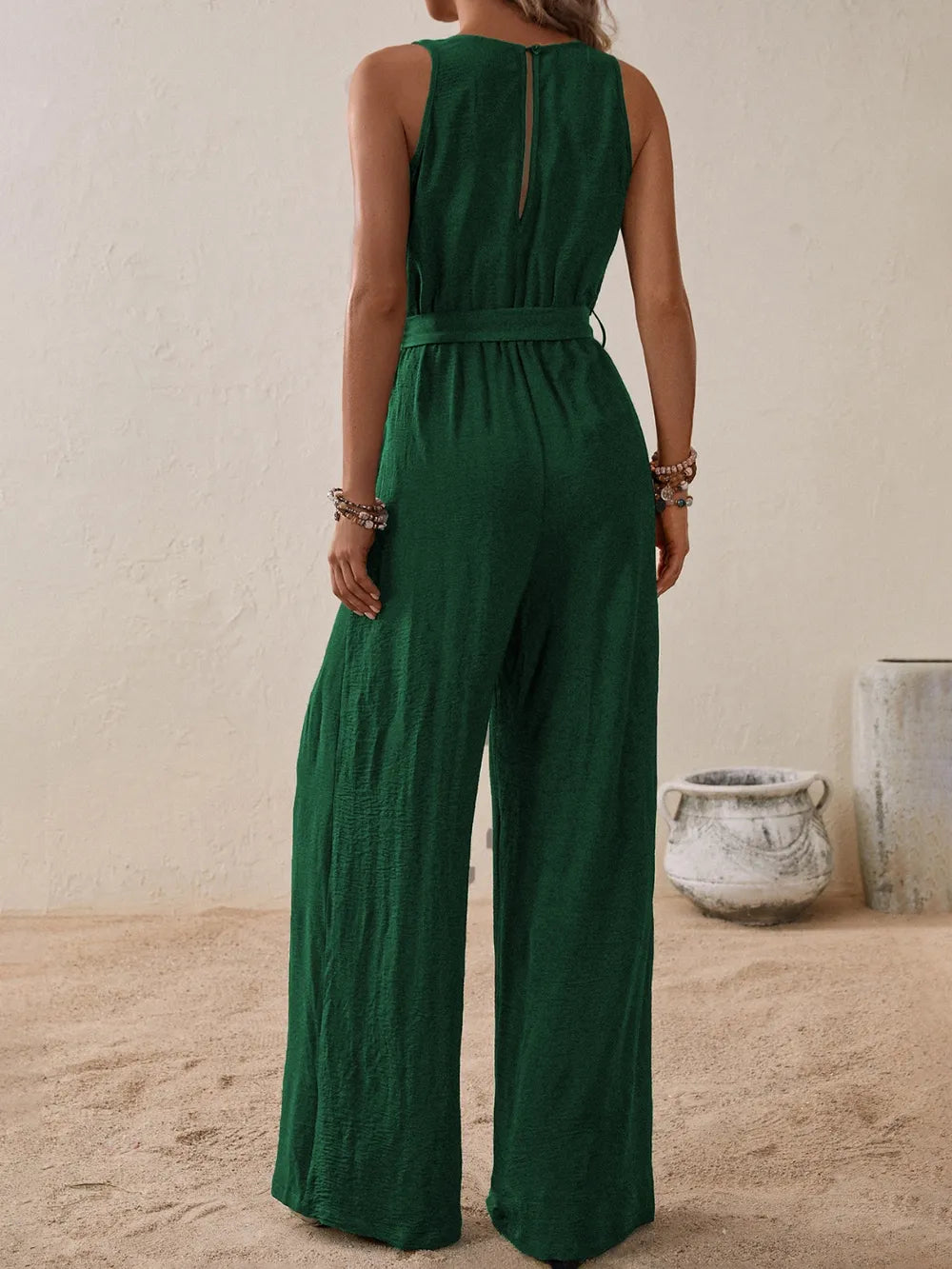 Tied Surplice Wide-Leg Jumpsuit