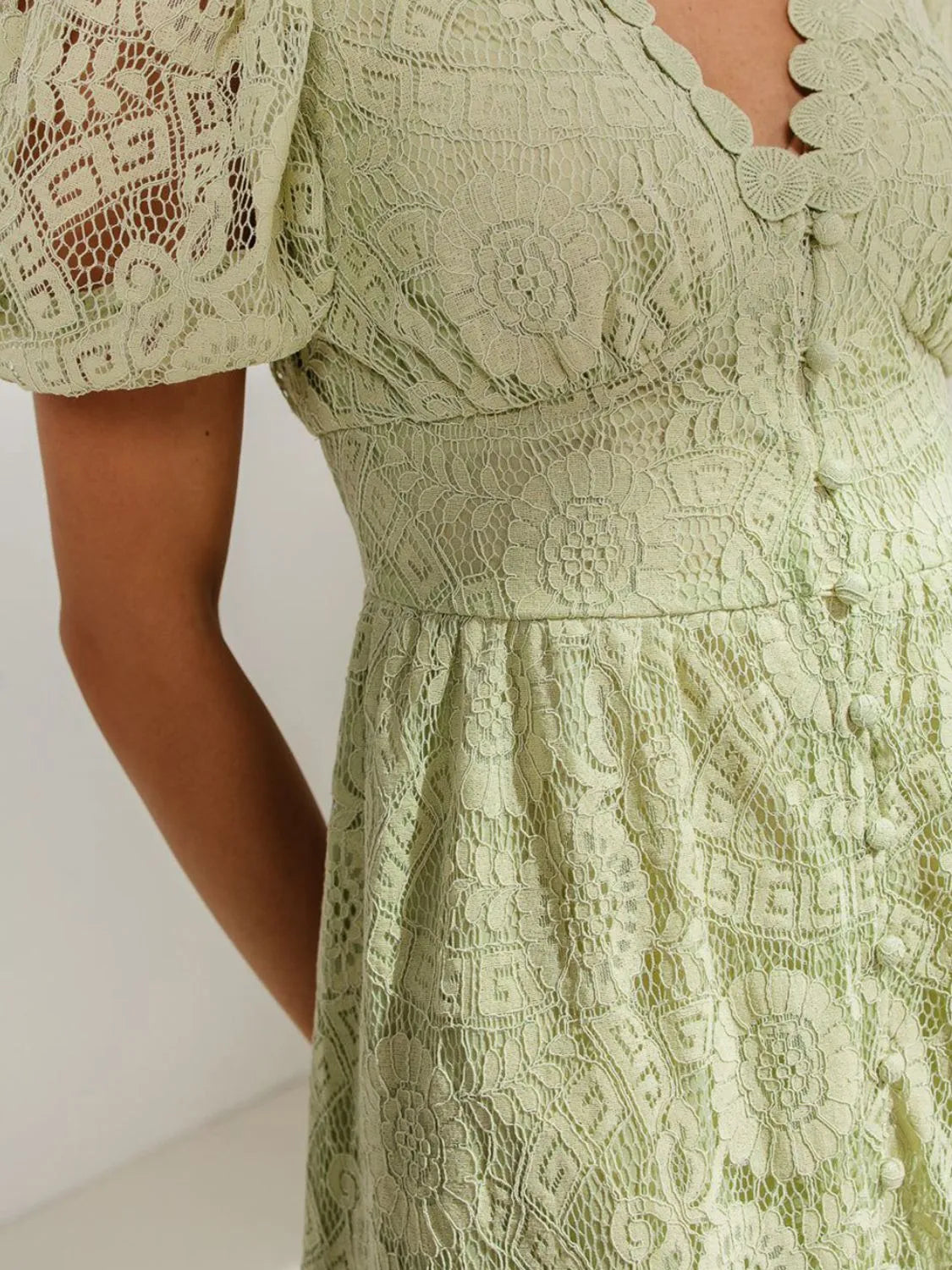 Lace V-Neck Short Sleeve Dress in Dusty Pink