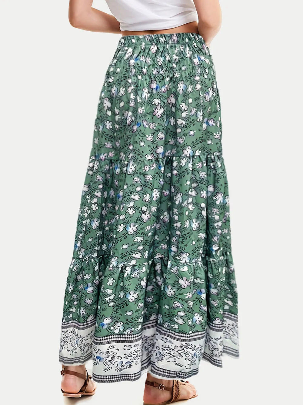 Tiered Printed Elastic-Waist Skirt