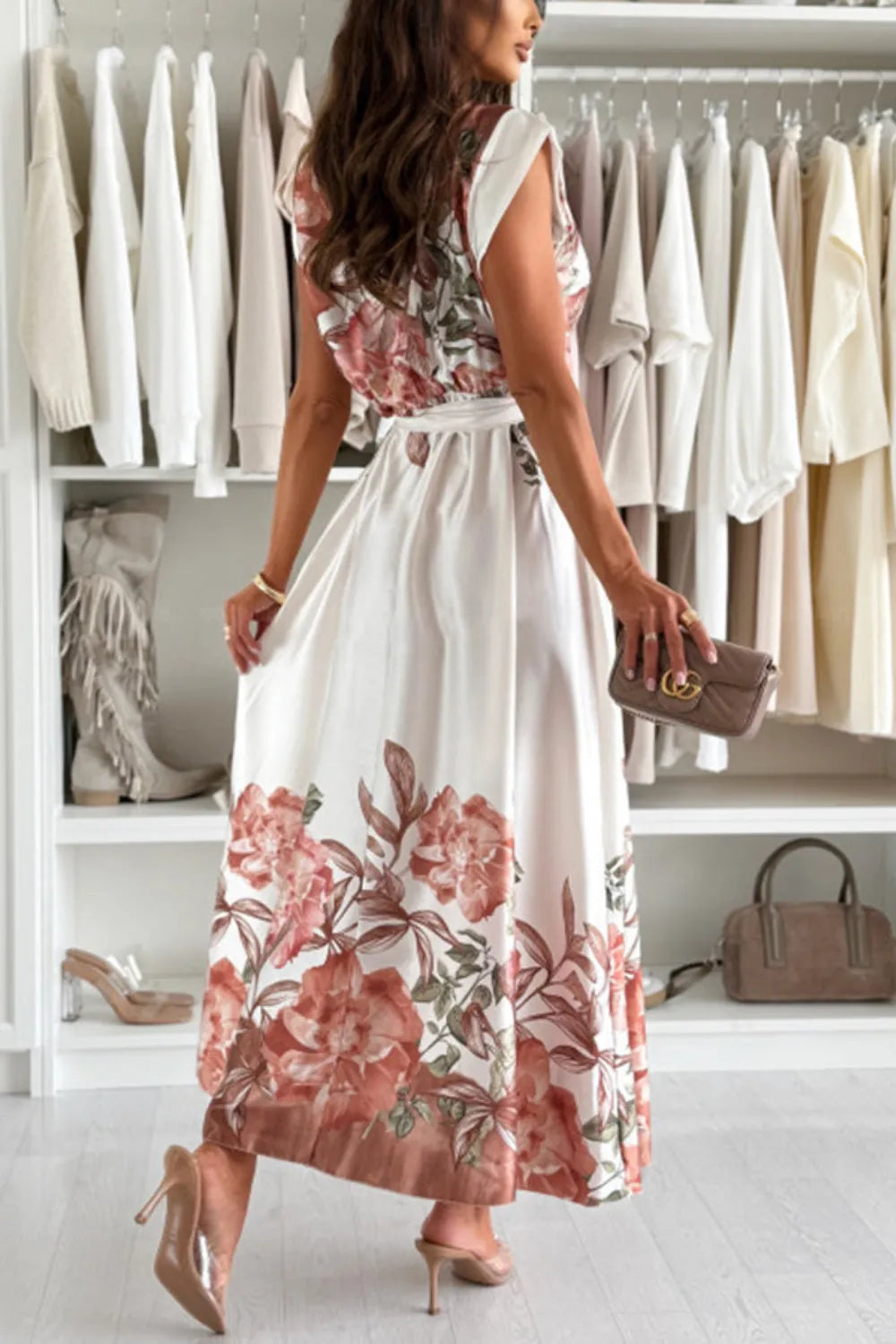 Floral Cap Sleeve Dress with Tie Belt