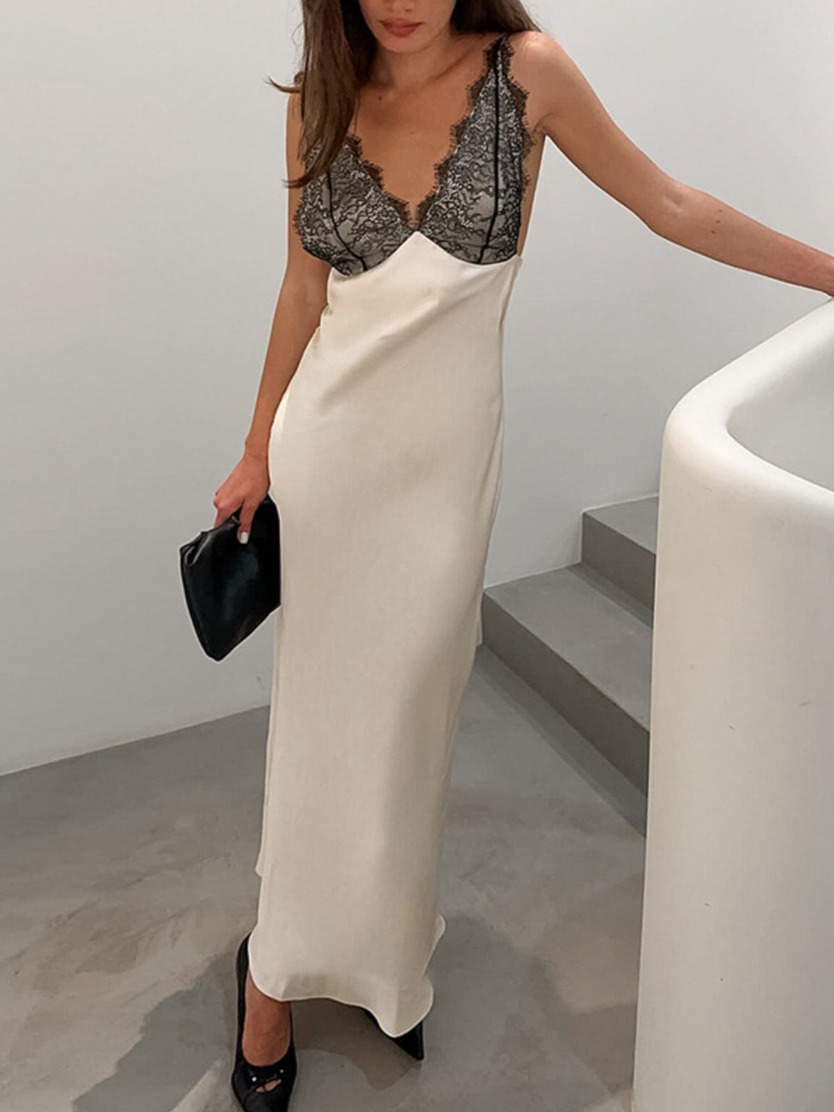 Lace-Trimmed Adjustable-Strap Midi Dress