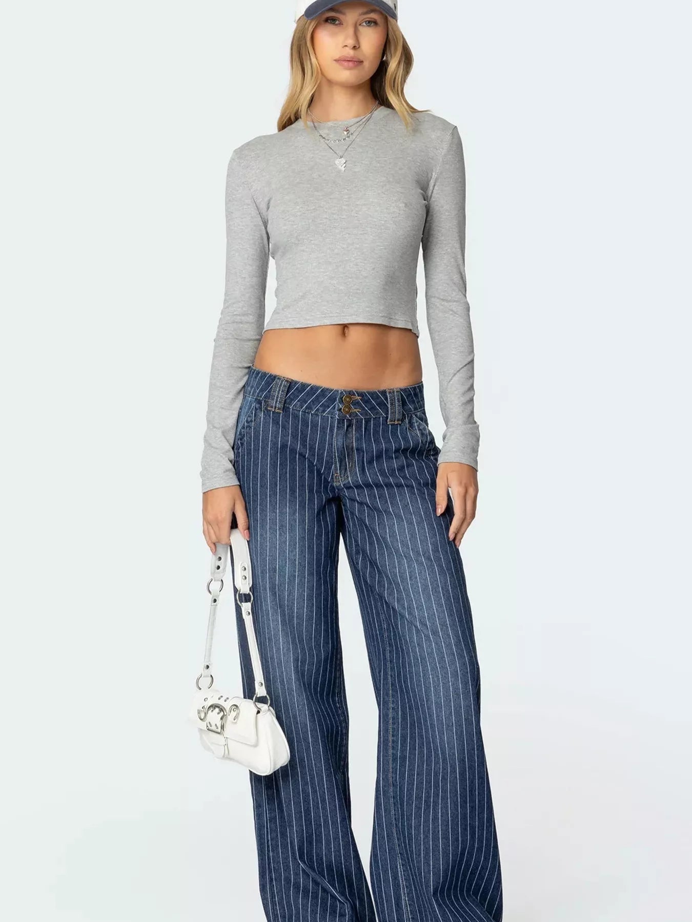 Striped Wide Leg Jeans in Blue