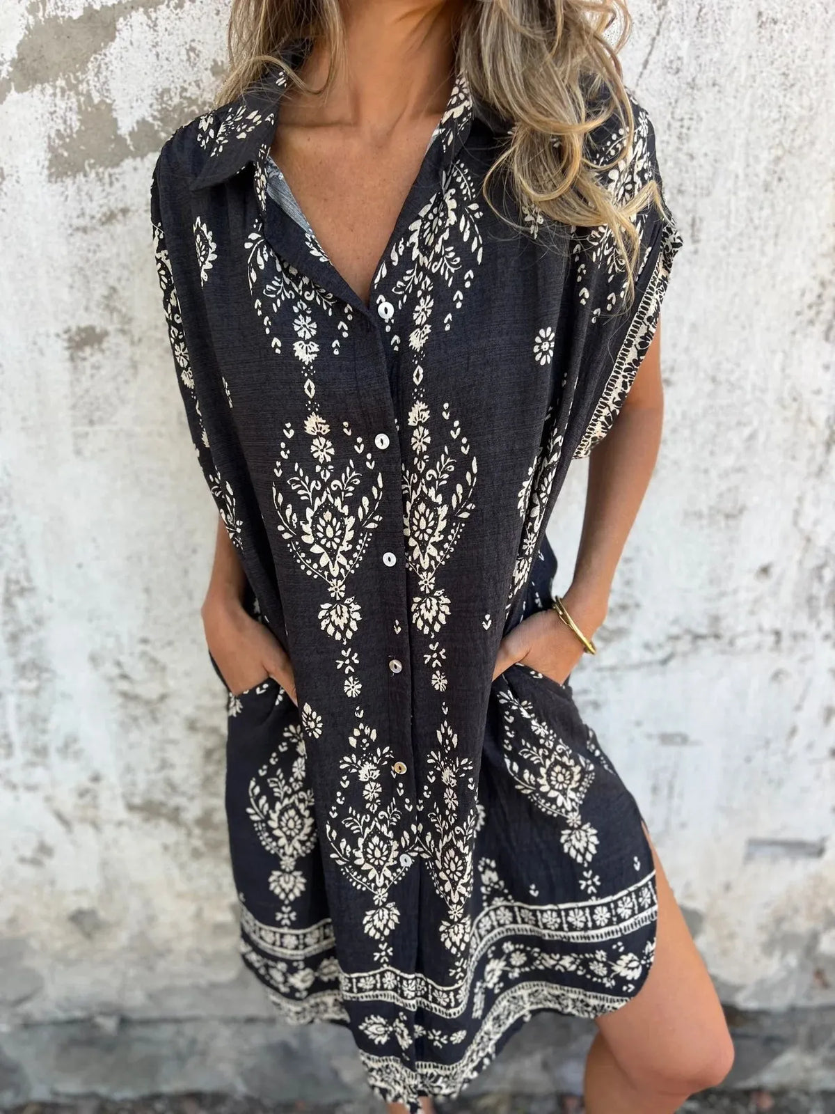 Printed Button-Up Shirt Dress