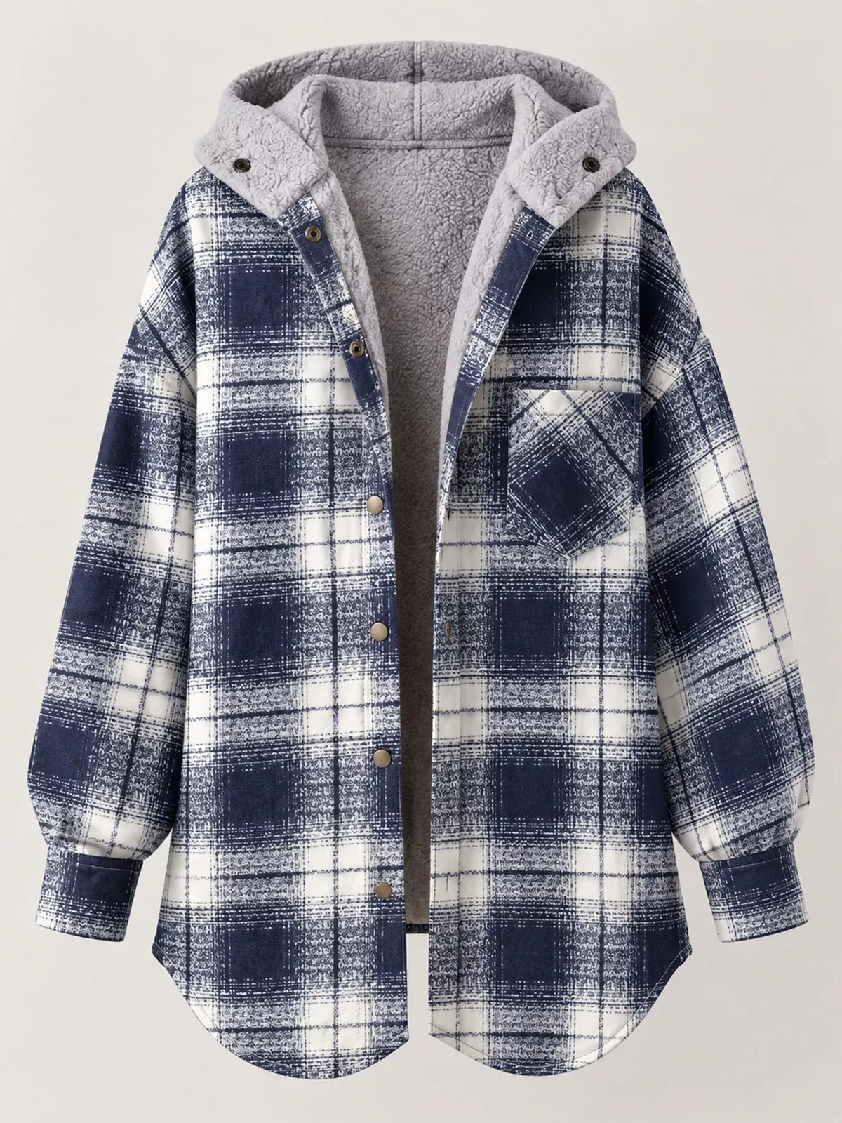 Plaid Hooded Button-Up Jacket