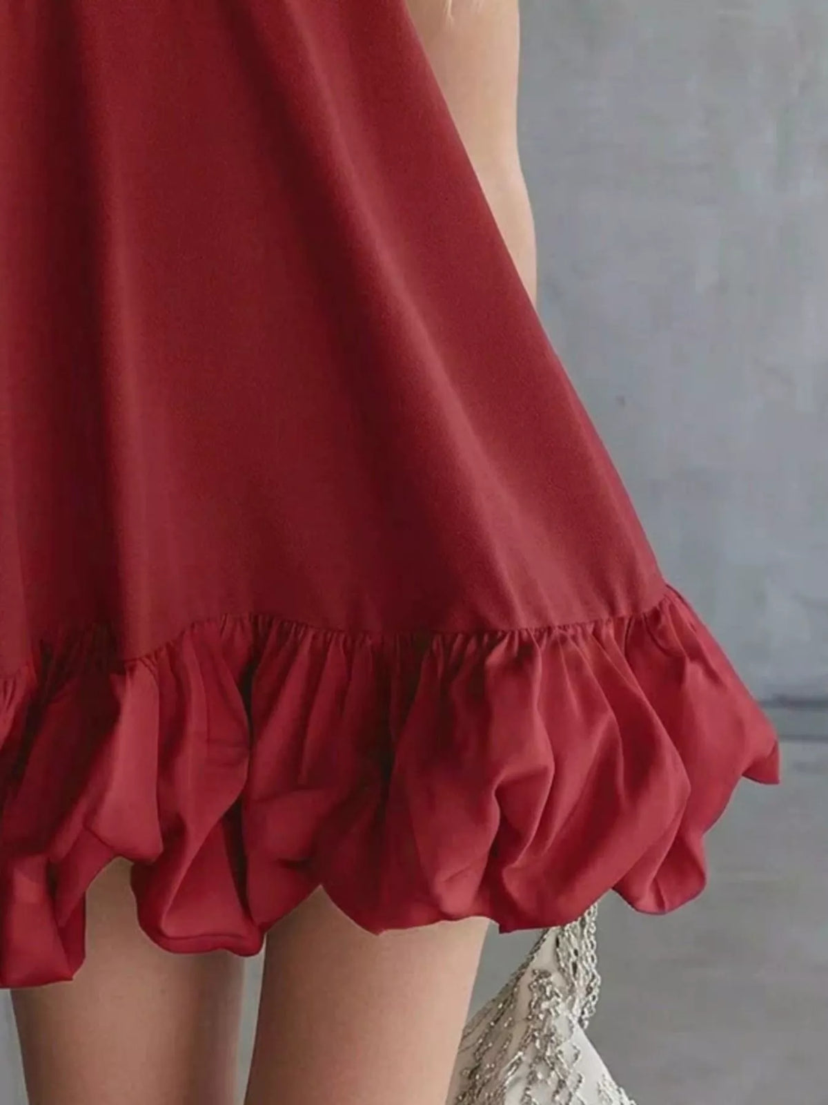 Ruffled V-Neck Bubble Hem Mini Dress