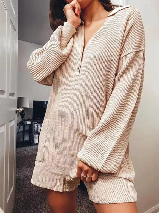 Ribbed Knit Long-Sleeve Romper