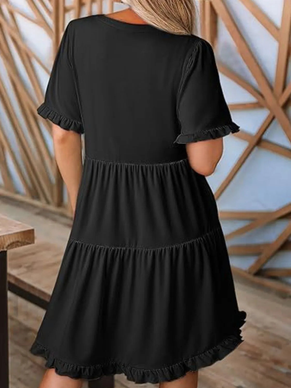 Tiered Notched Short Sleeve Mini Dress by Gen Beauty