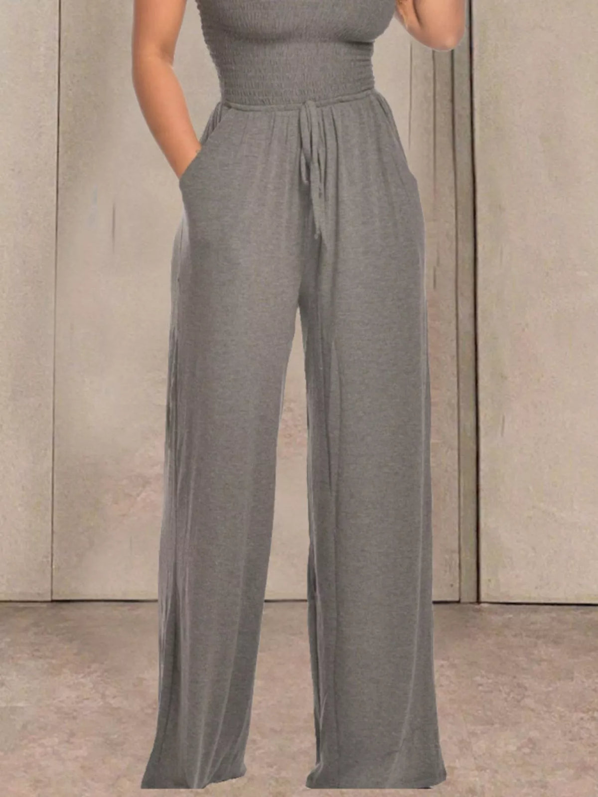Smocked Strapless Wide-Leg Jumpsuit