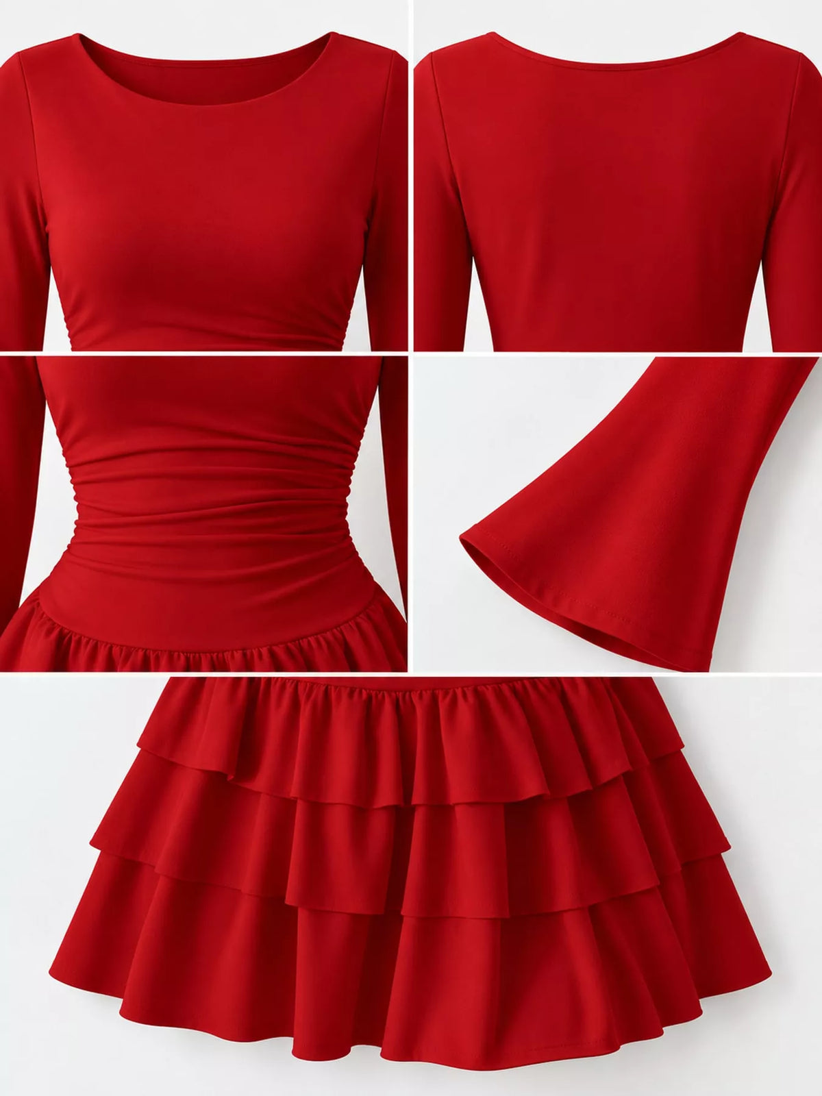 Layered Ruffle Long Sleeve Mini Dress