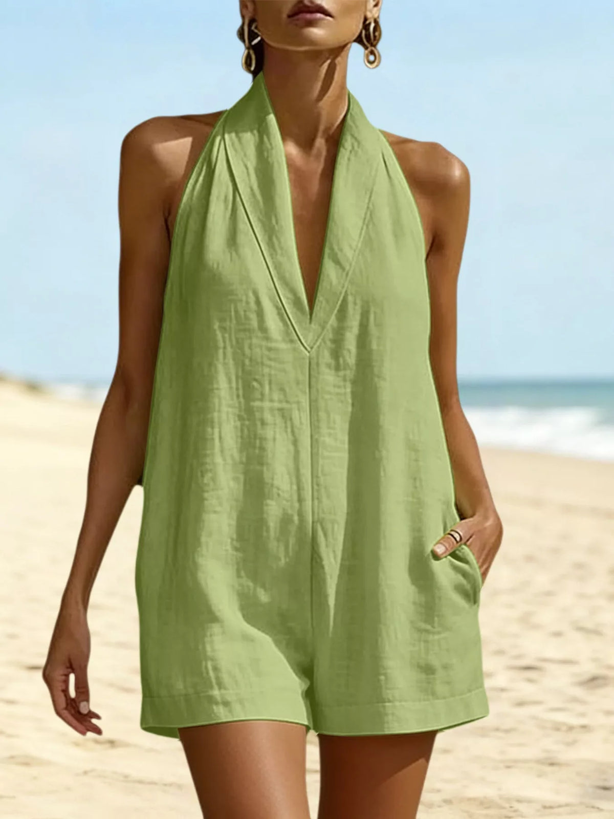 Halter Neck Pocketed Romper