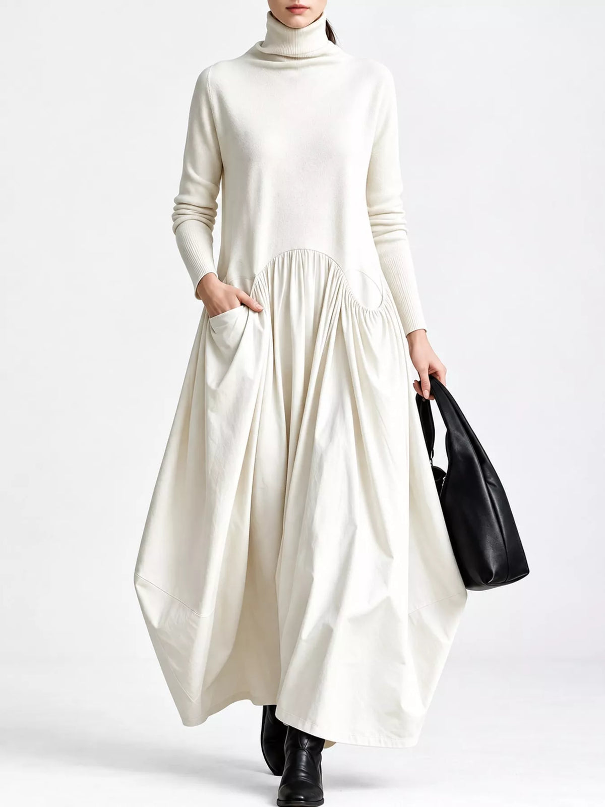 Turtleneck Long-Sleeve Maxi Dress