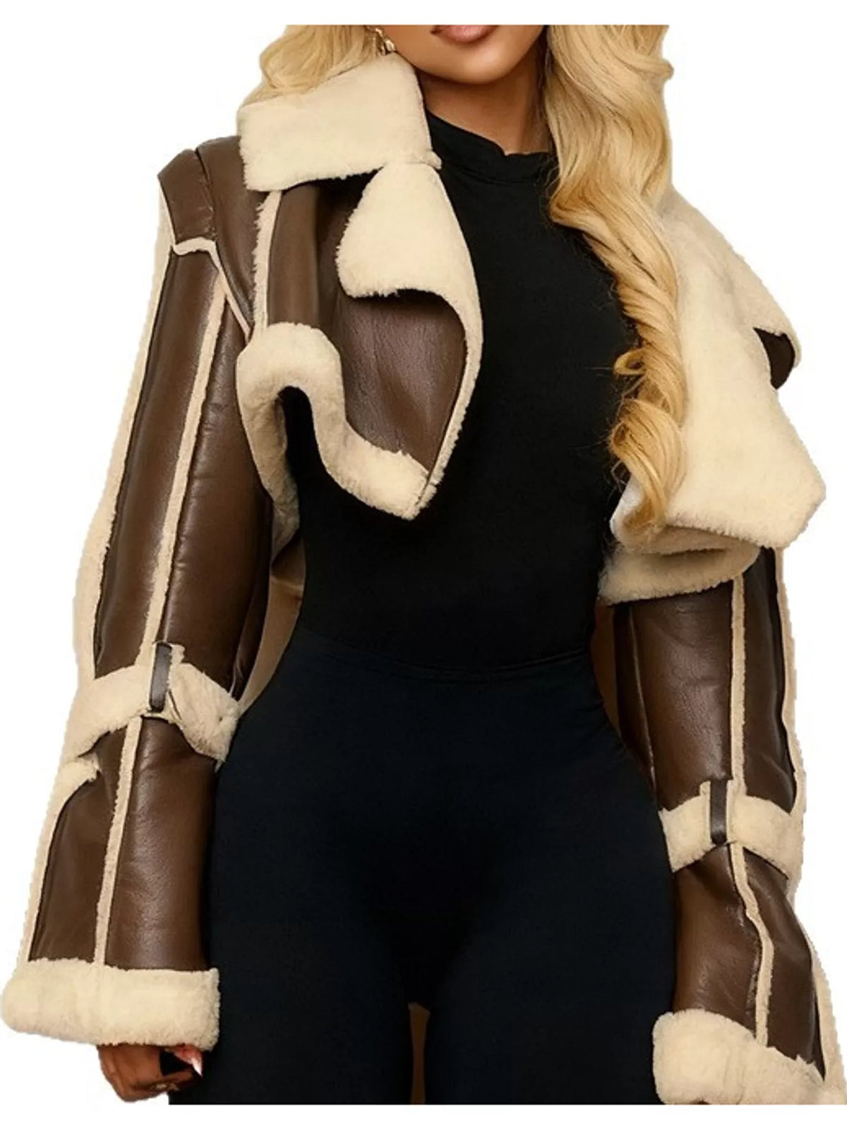Faux Leather Plush Cropped Jacket