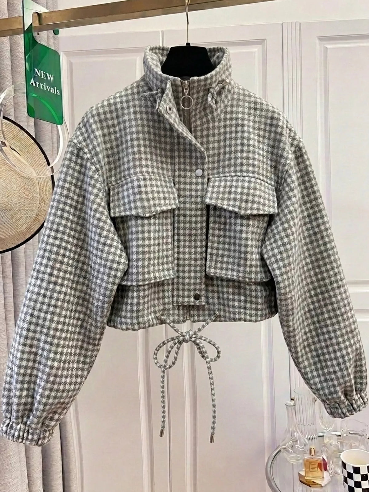 Plaid Cropped Zip-Up Jacket
