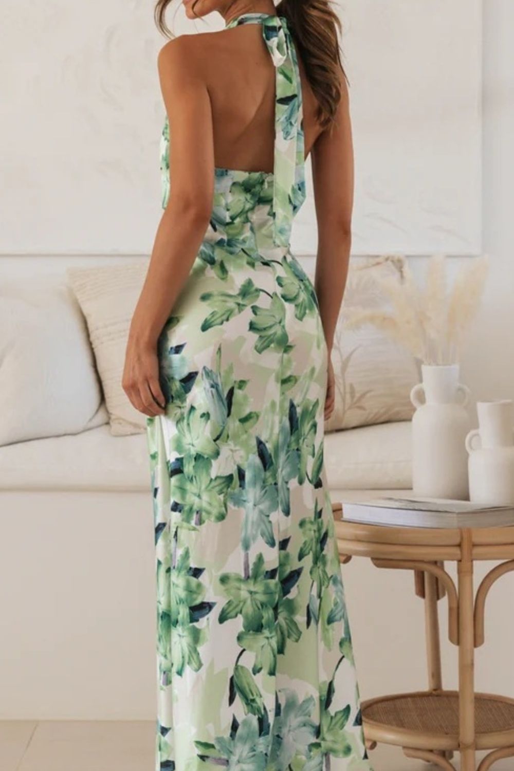 Floral Halter Neck Maxi Dress with Side Slit