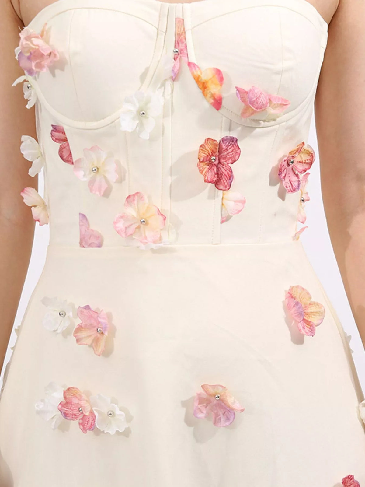 Floral Applique Tulle Maxi Dress in Apricot