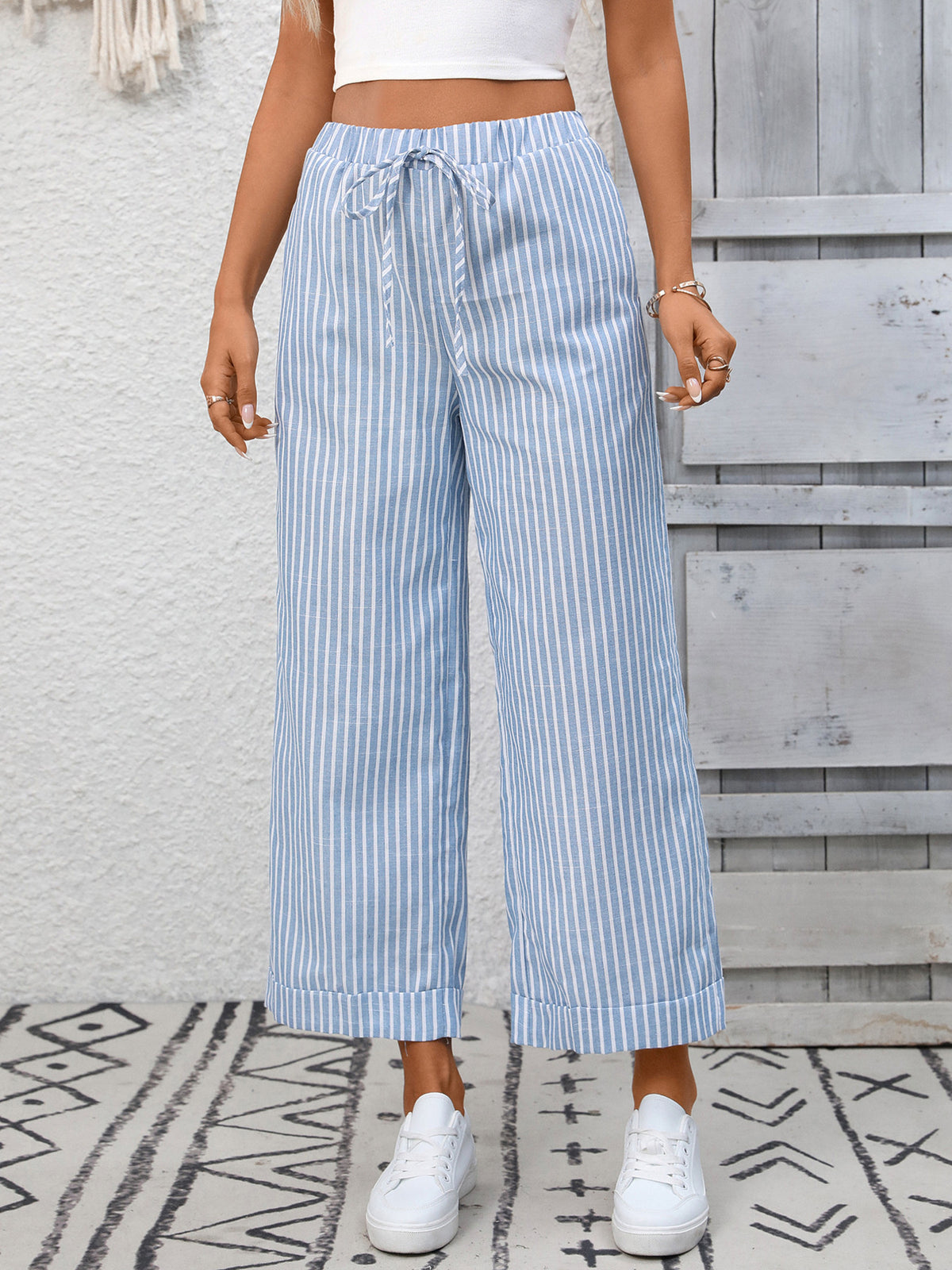 Striped Wide Leg Drawstring Pants