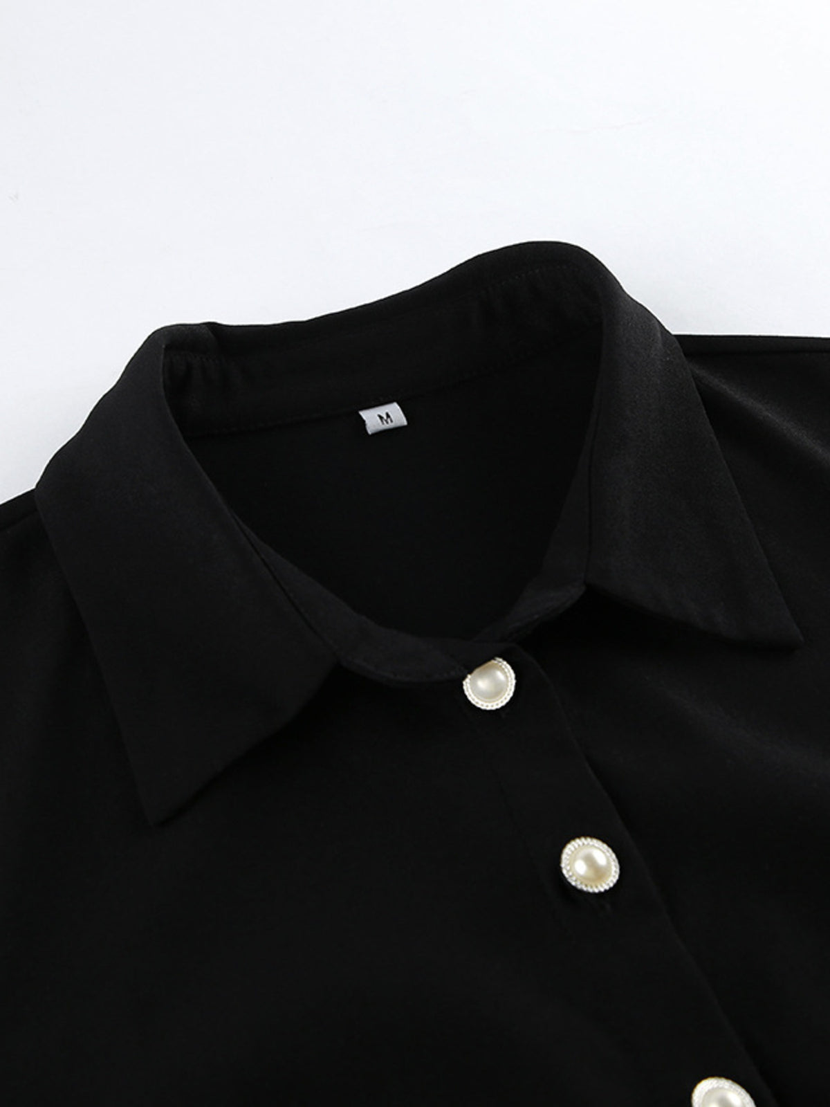 Lace Detail Button Front Long Sleeve Dress in Black