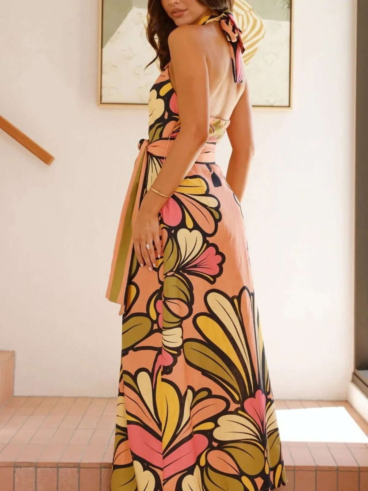 Printed Halter Maxi Dress in Multicolor
