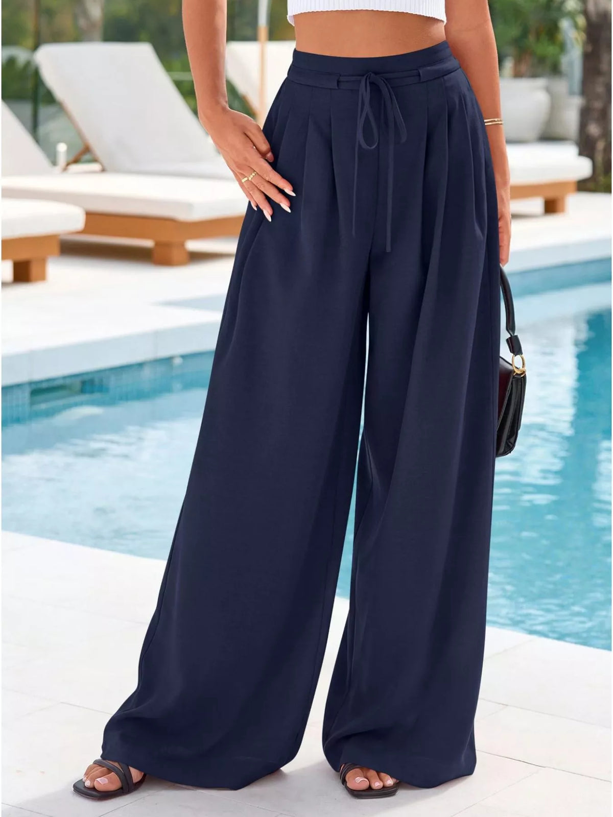 High-Waisted Pleated Wide-Leg Pants