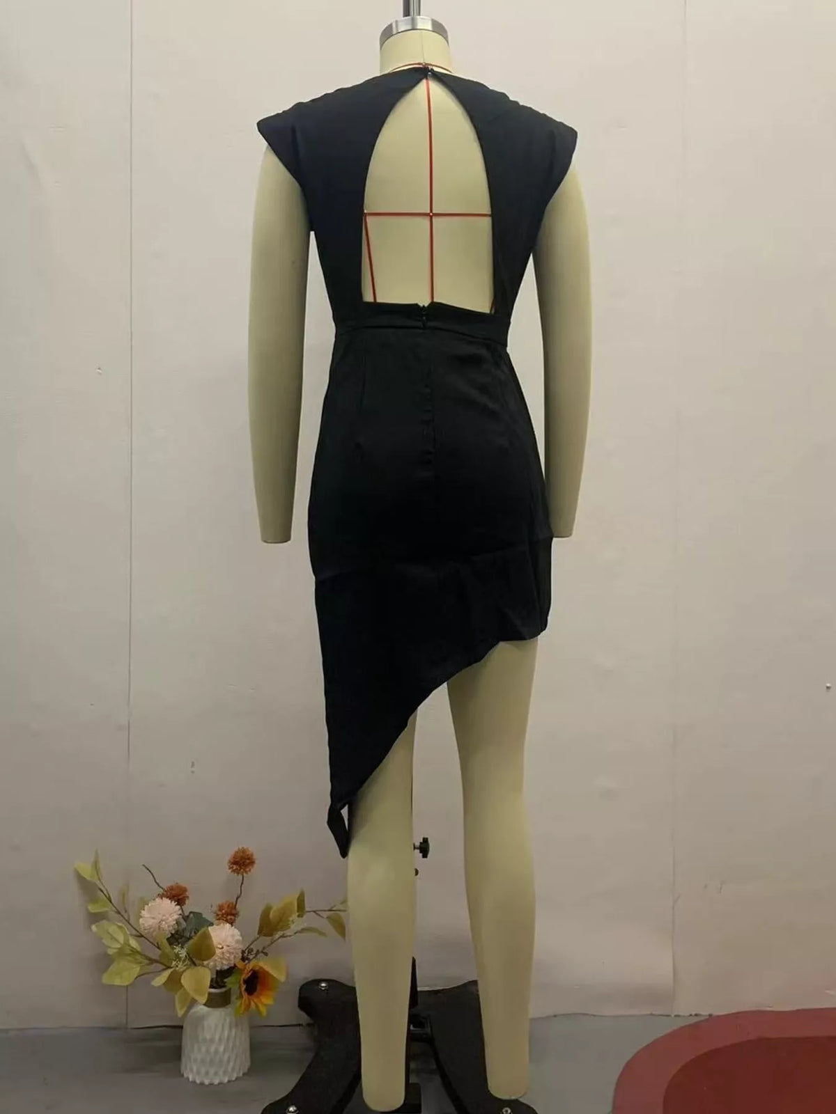Asymmetrical Backless Pleated Dress