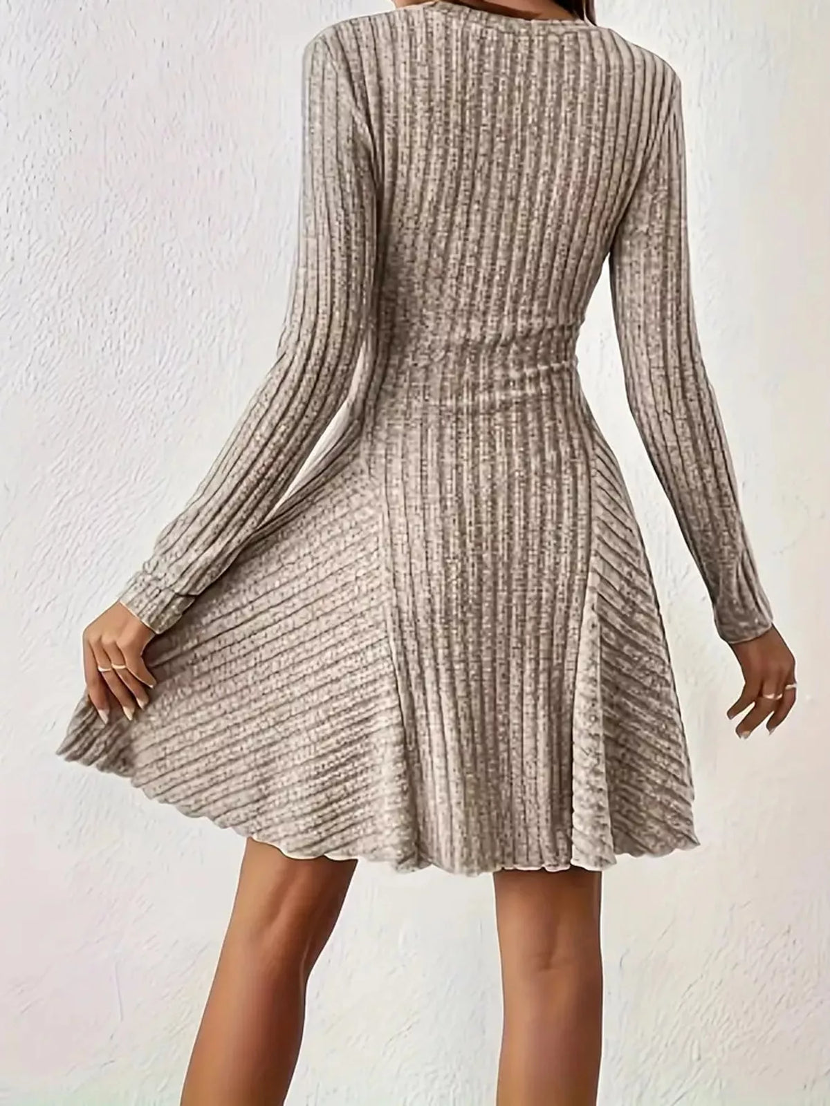 V-Neck Ribbed Knit A-Line Dress