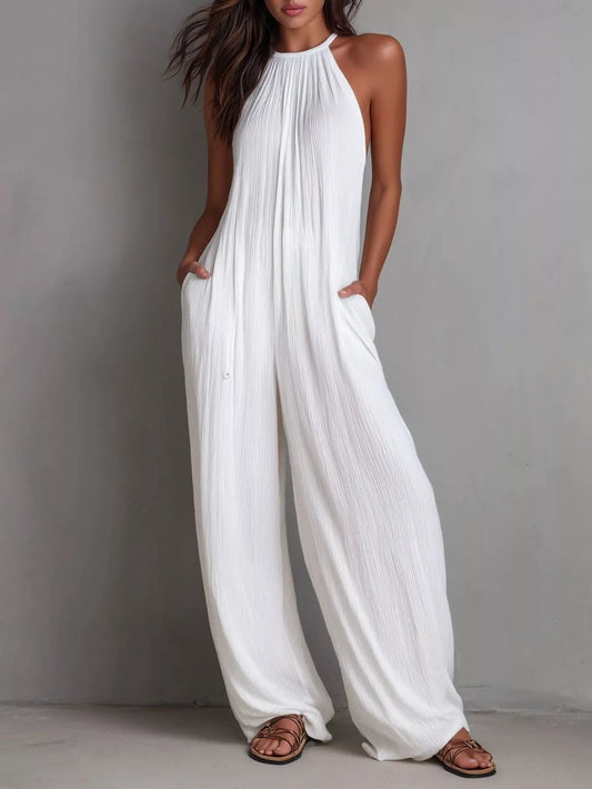 Sleeveless Zip-Front Wide Leg Jumpsuit