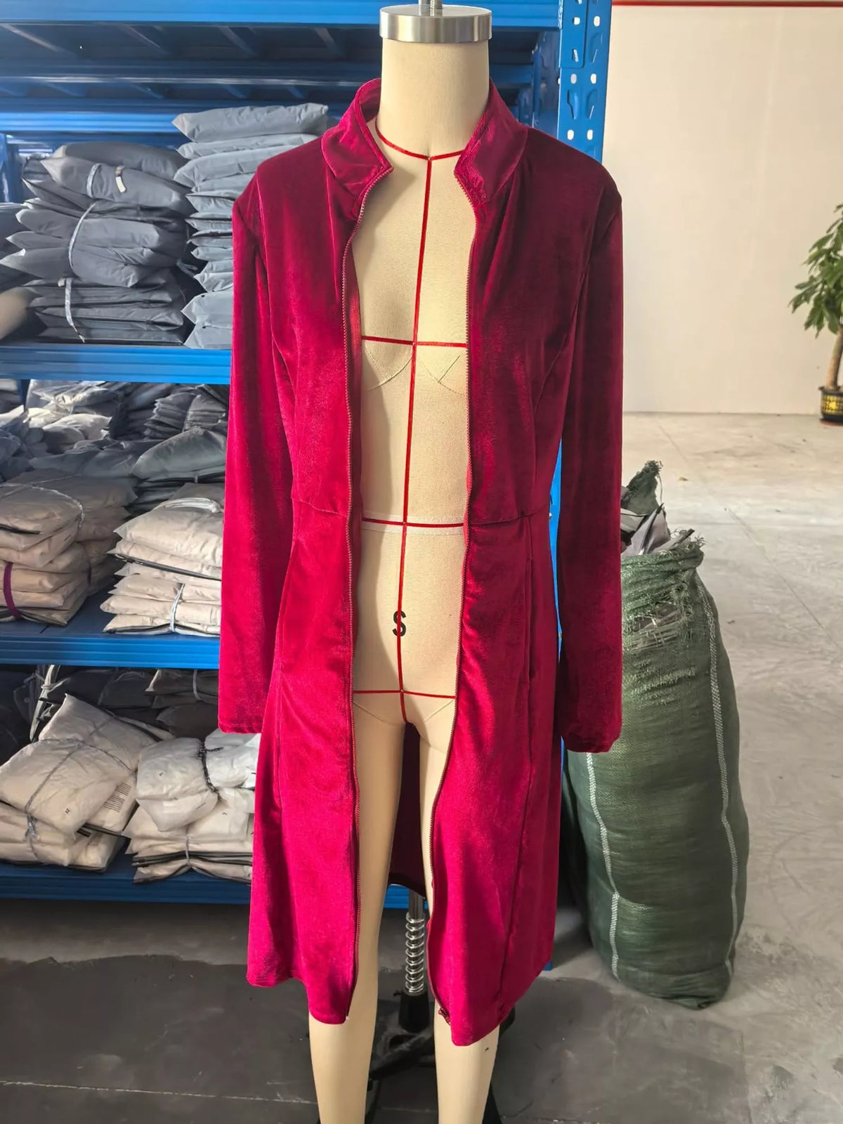 Velvet Zip-Up Longline Jacket