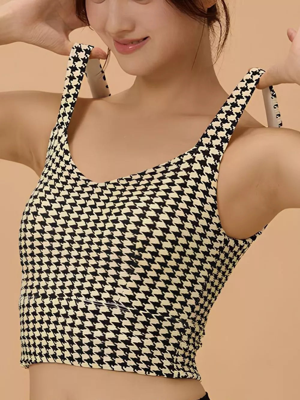 Crisscross Back Houndstooth Active Bra in Plaid