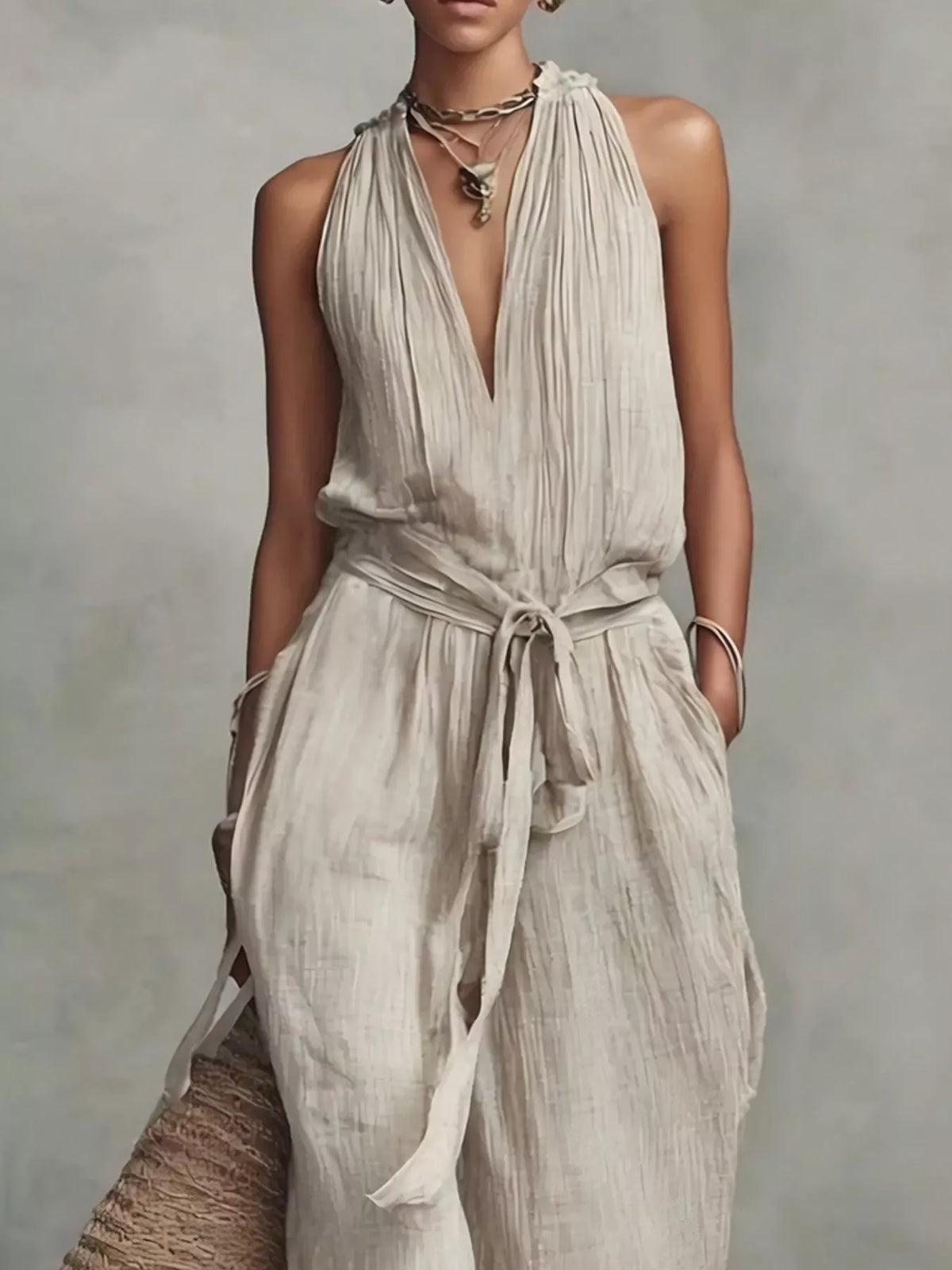 Sleeveless Tie-Waist Wide-Leg Jumpsuit