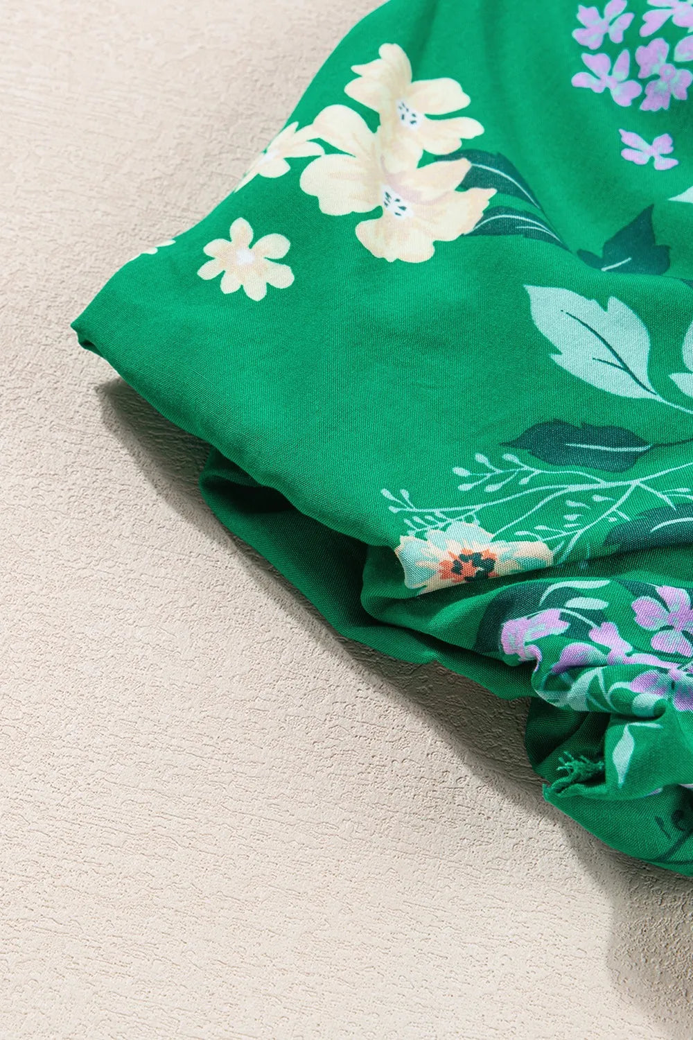 Floral Bubble Sleeve Midi Dress in Dark Green