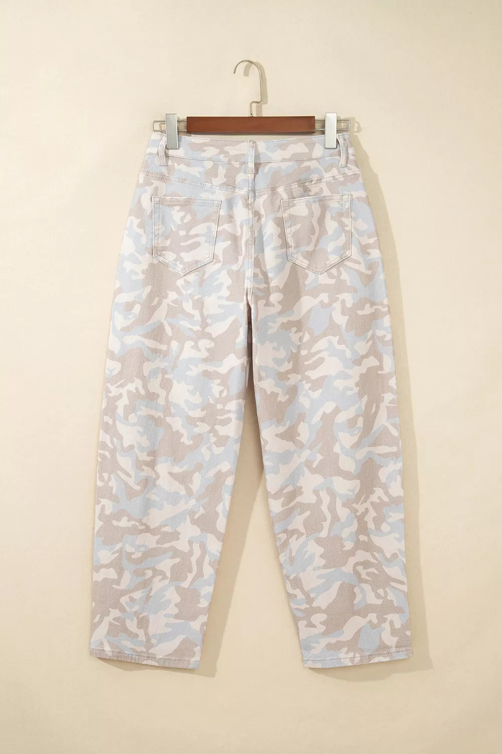 Camouflage Print Ankle Barrel Jeans in Dust Storm