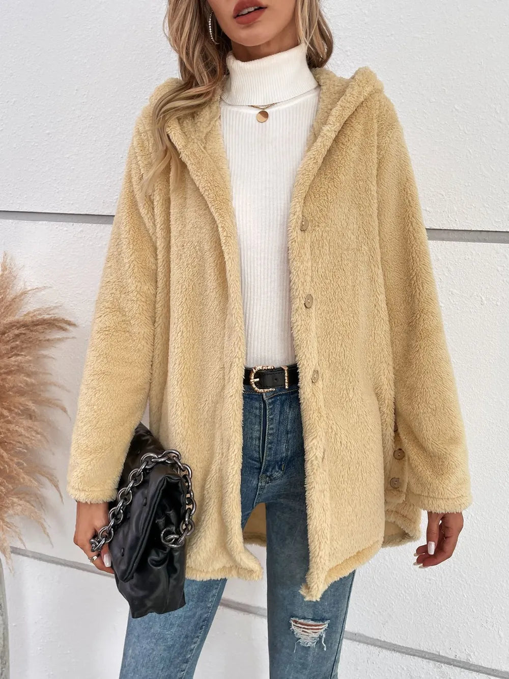 Fuzzy Hooded Jacket in Pastel Yellow