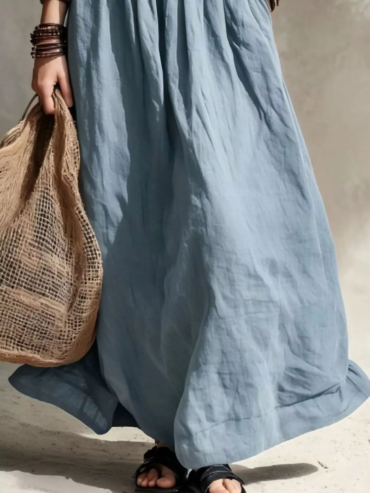 Round Neck Belted Maxi Dress