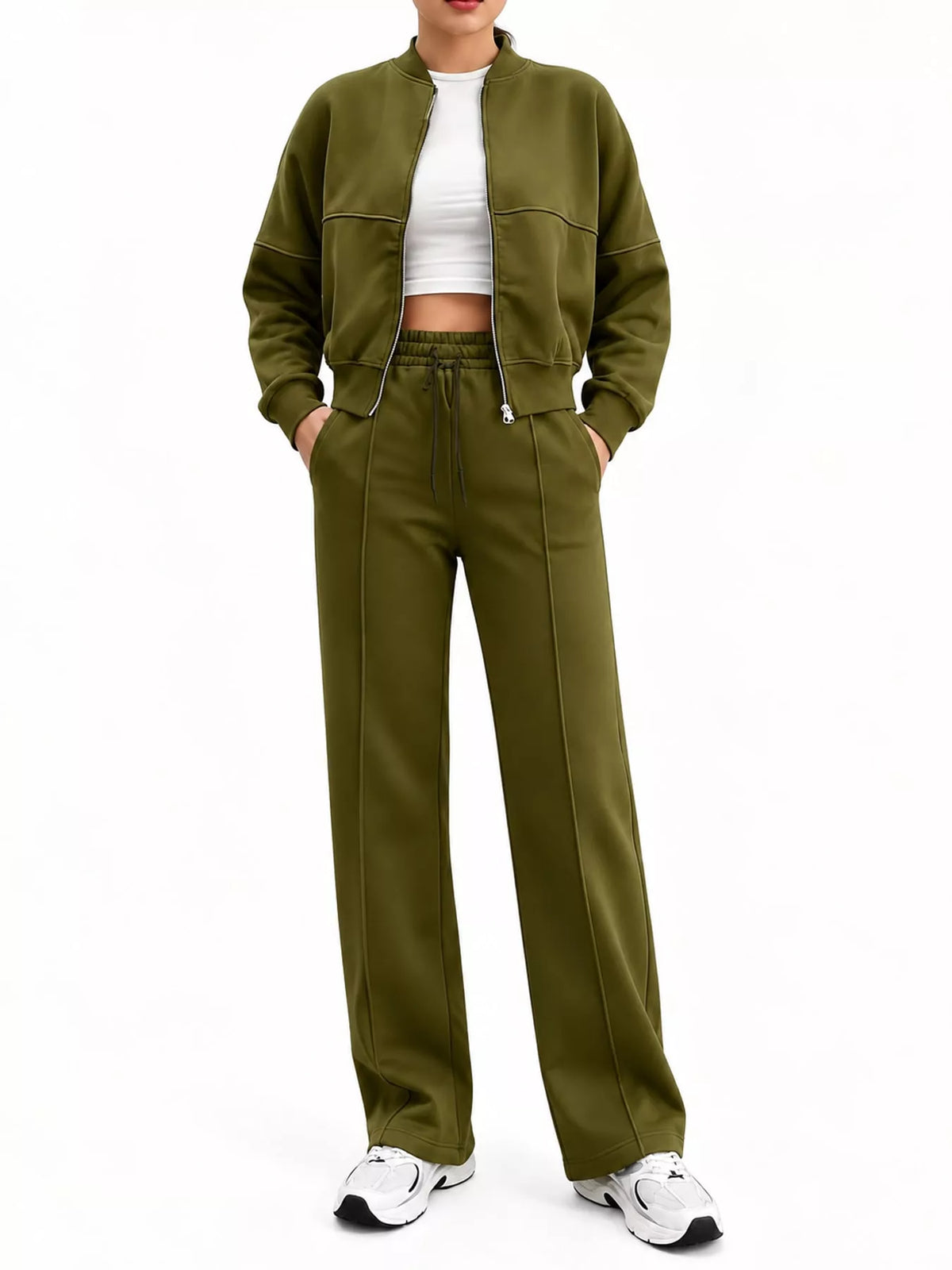Zip-Up Jacket and Wide-Leg Sweatpants Set