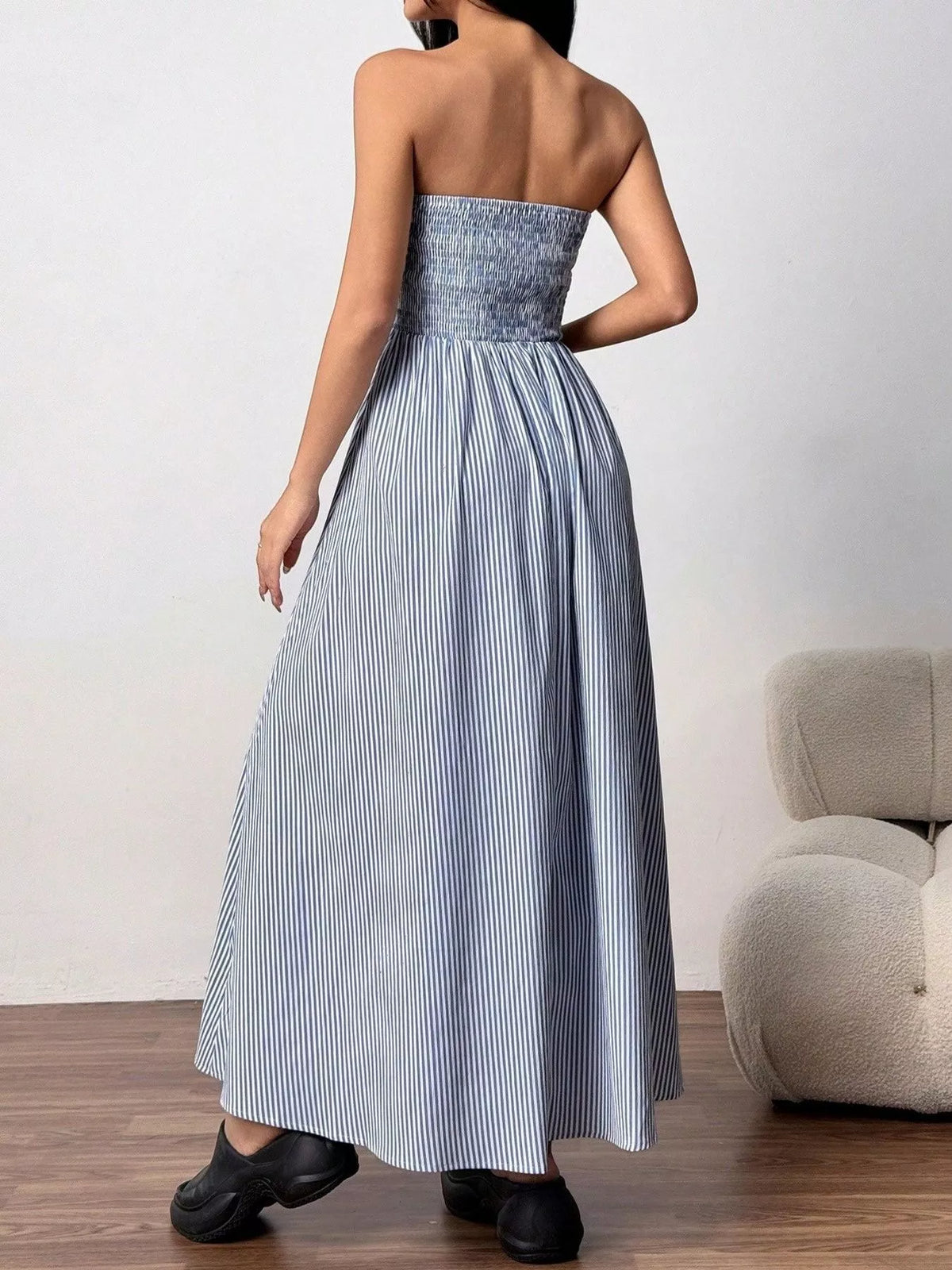 Smocked Strapless Striped Maxi Dress by Calliope