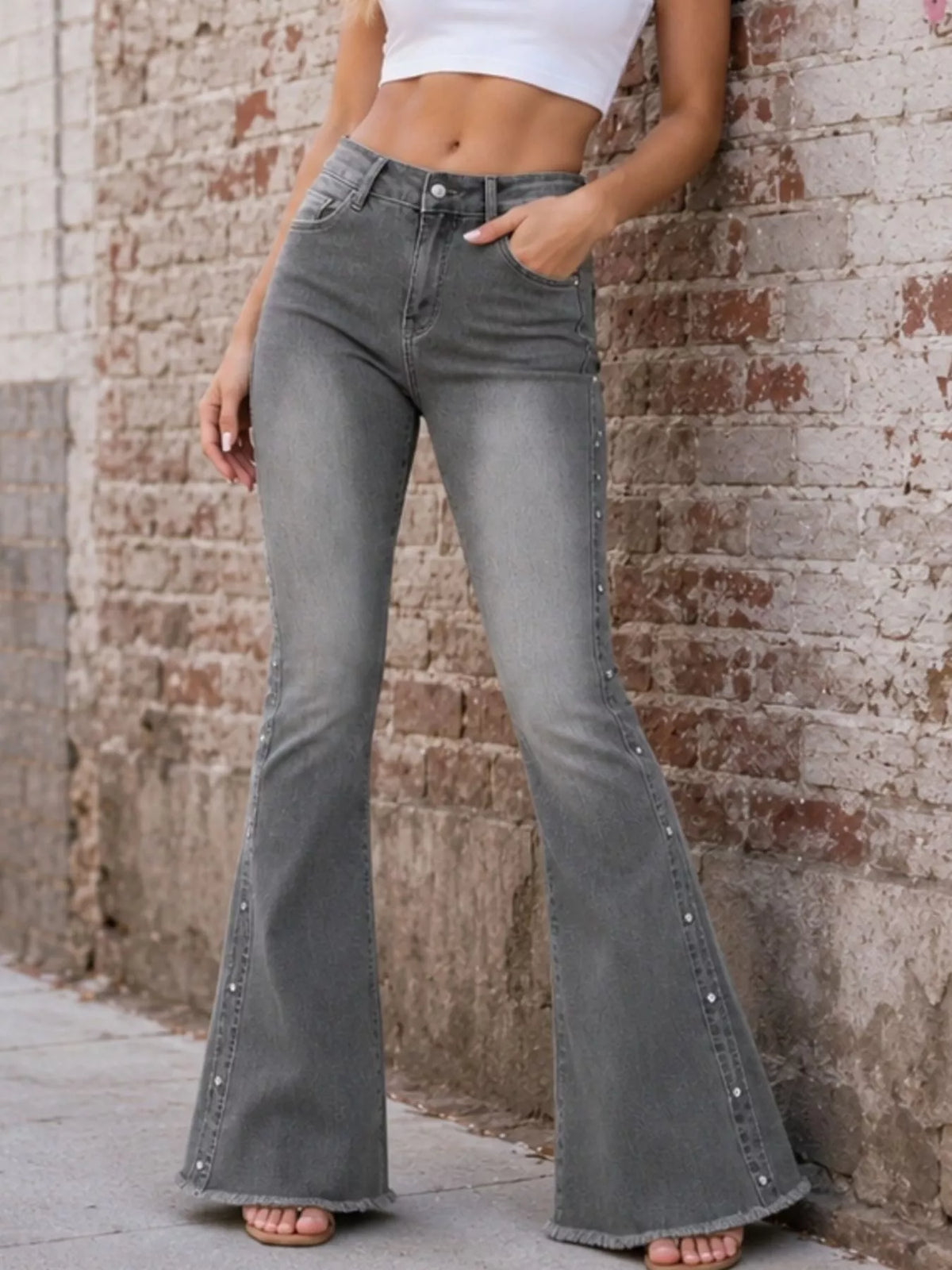 High-Waisted Flare Jeans with a Raw Hem